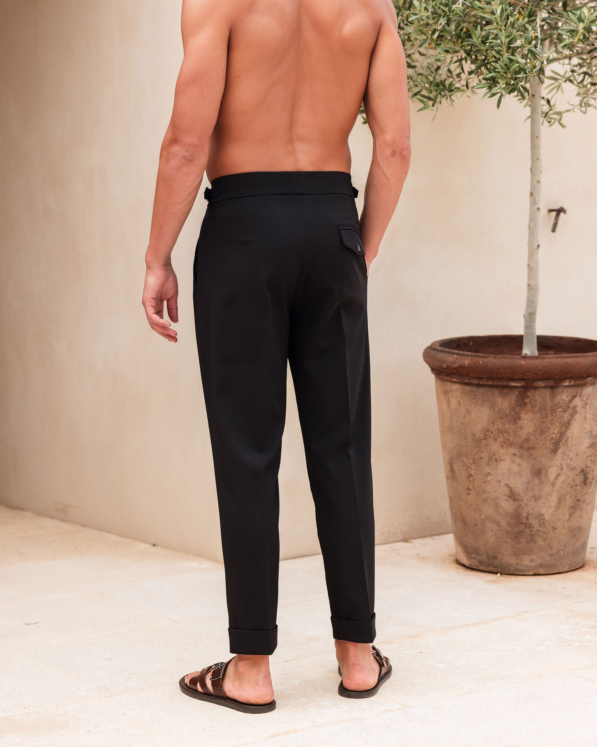 Black Oxford Pleated Trouser