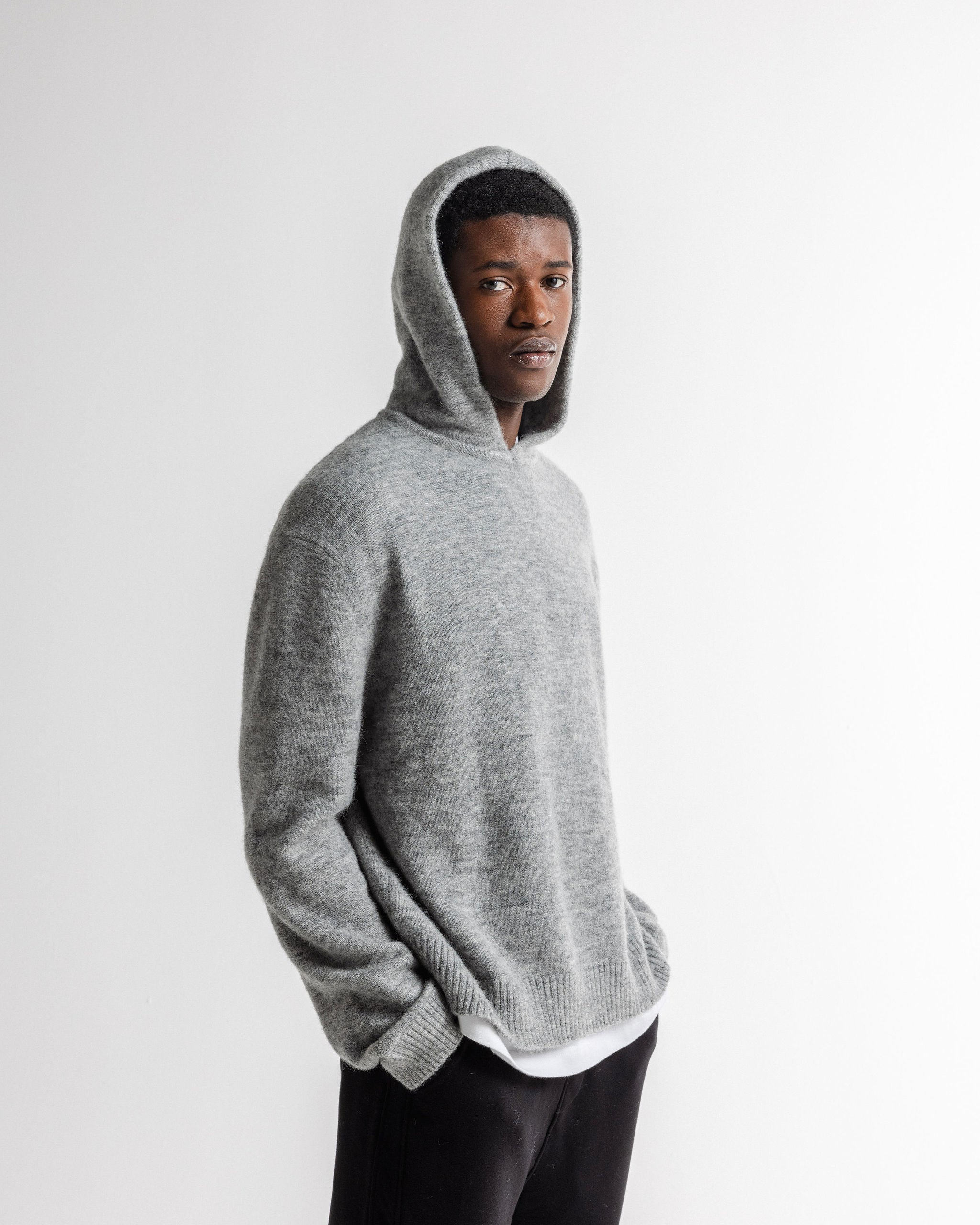 Alpaca Mohair Hoodie Grey Marl