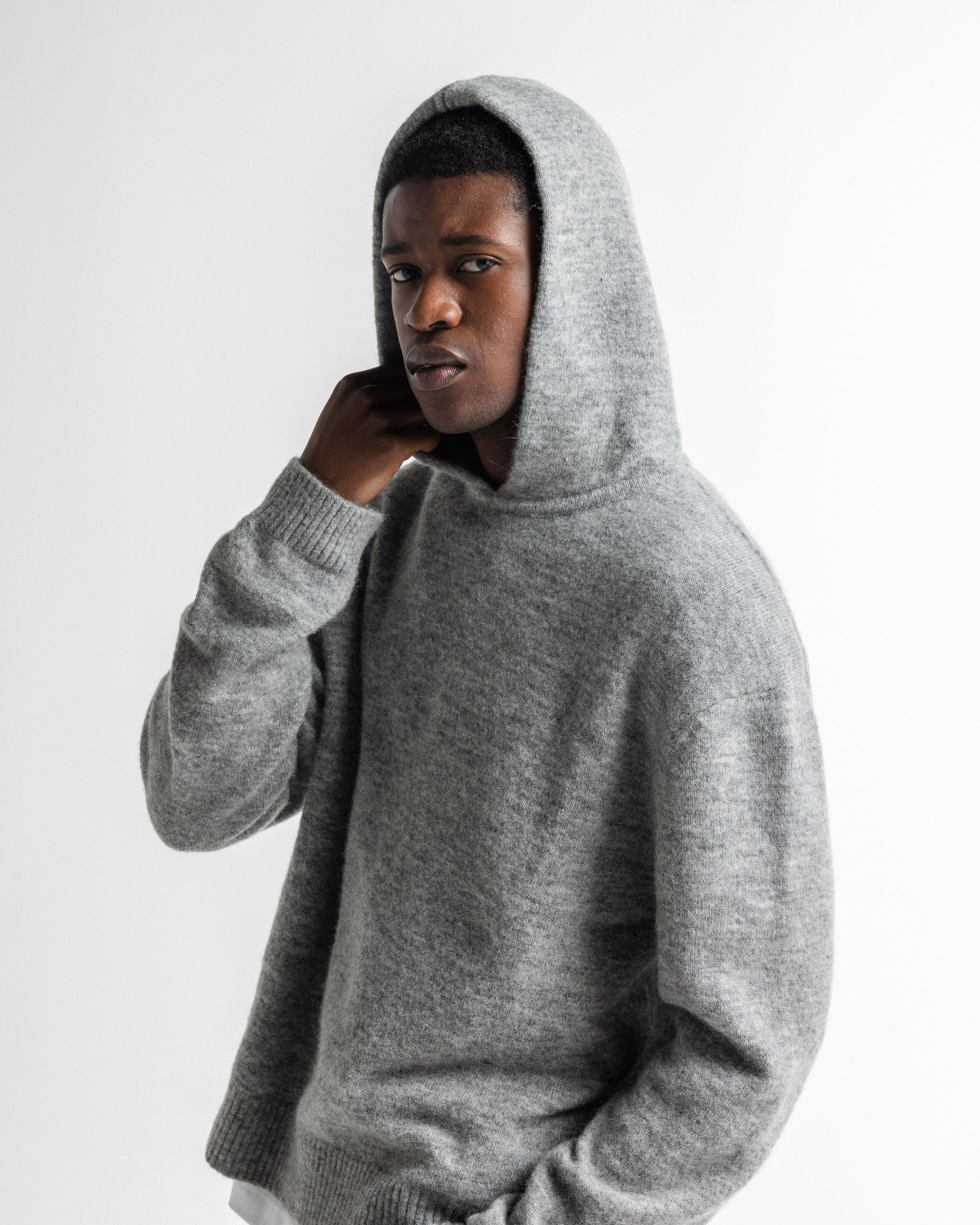 Alpaca Mohair Hoodie Grey Marl