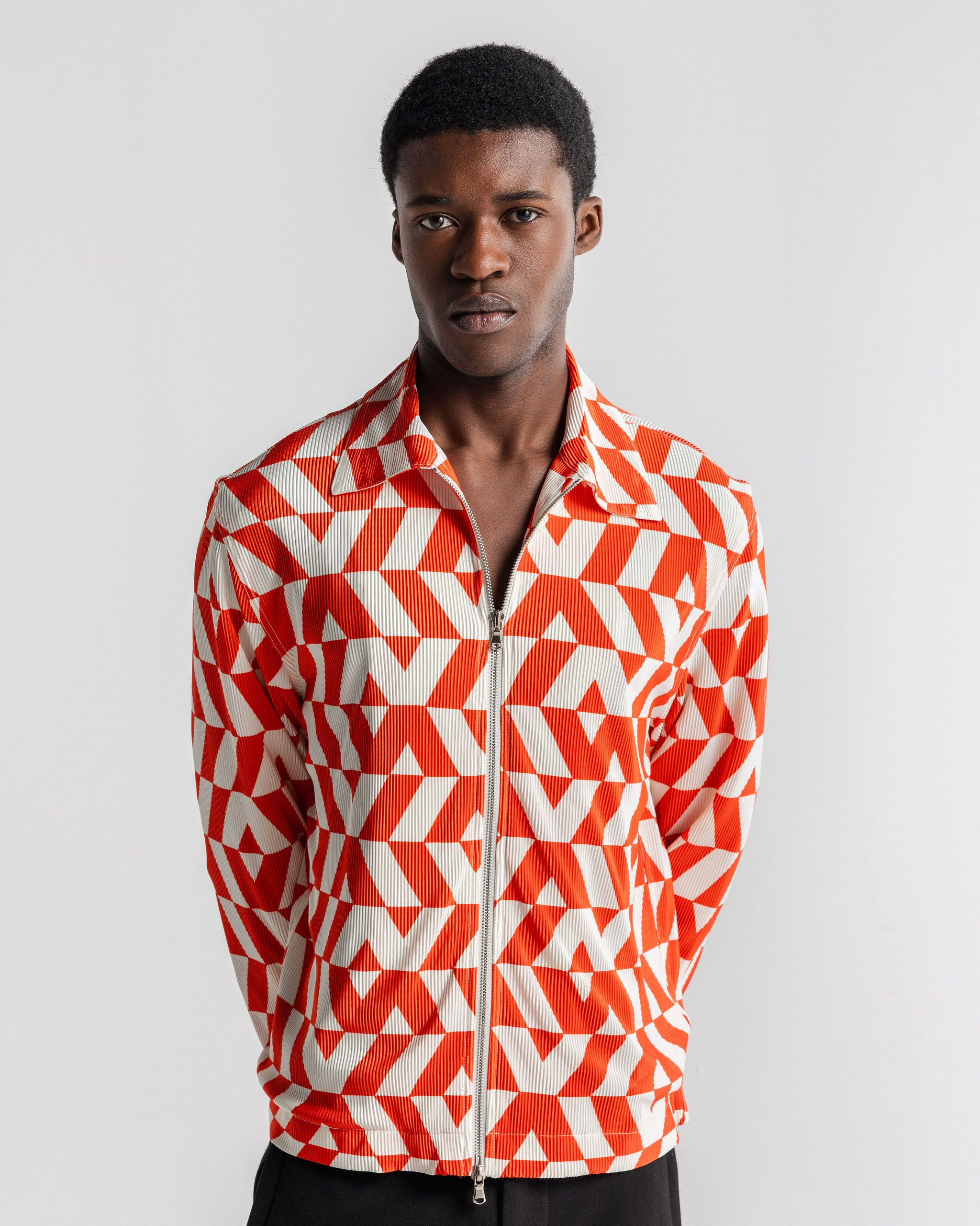 Santos Zip Pleat Jacket Red / Ecru