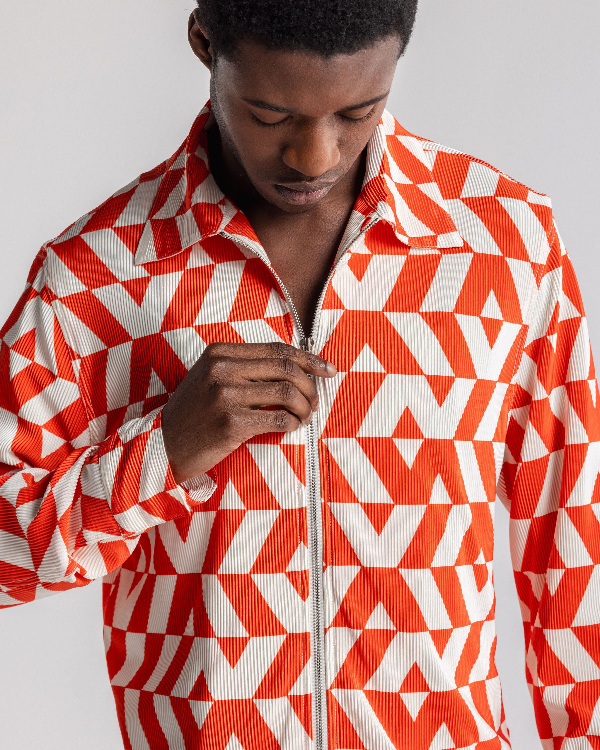 Santos Zip Pleat Jacket Red / Ecru