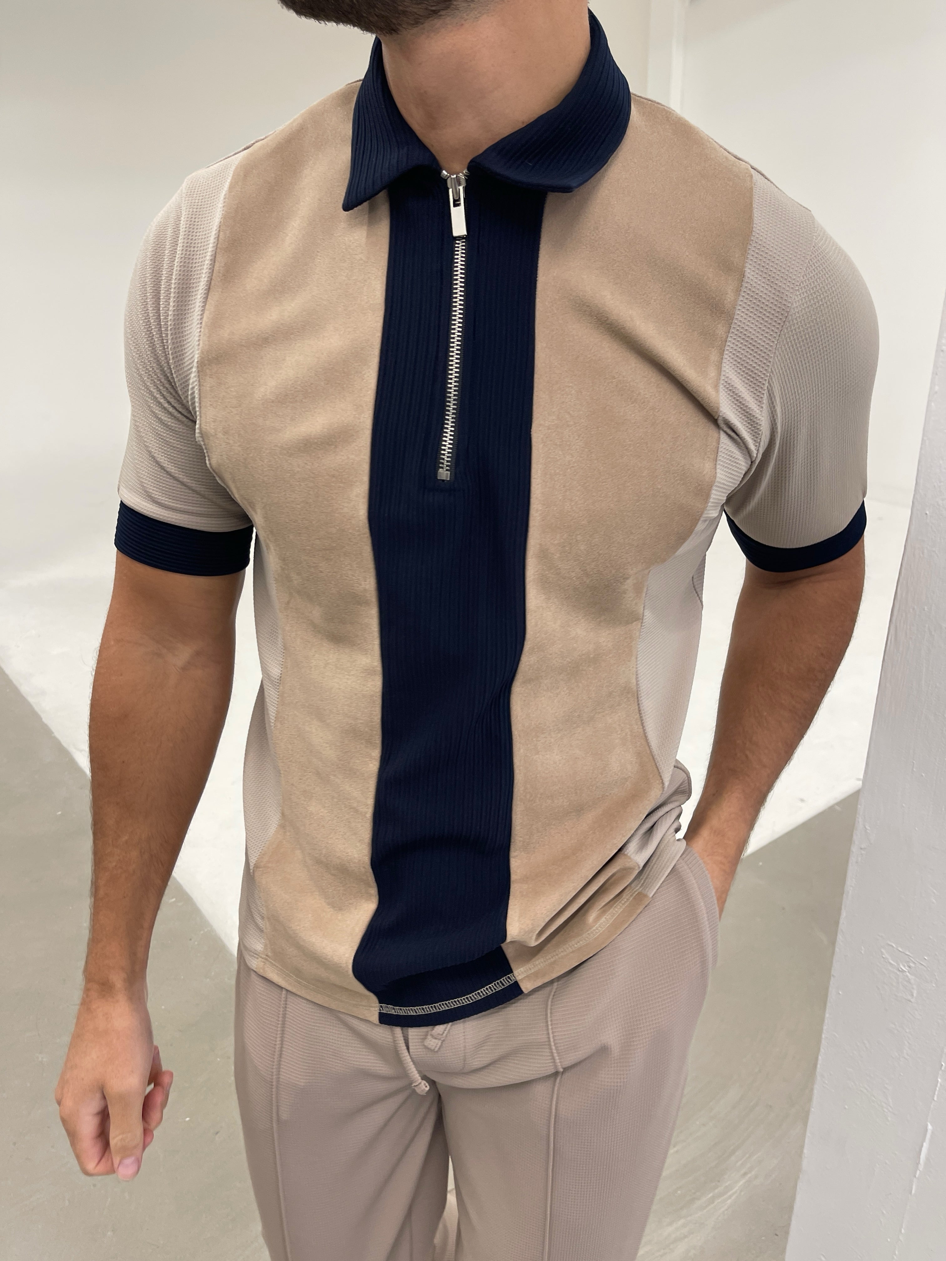 Cruz Zip Polo Navy/ Beige