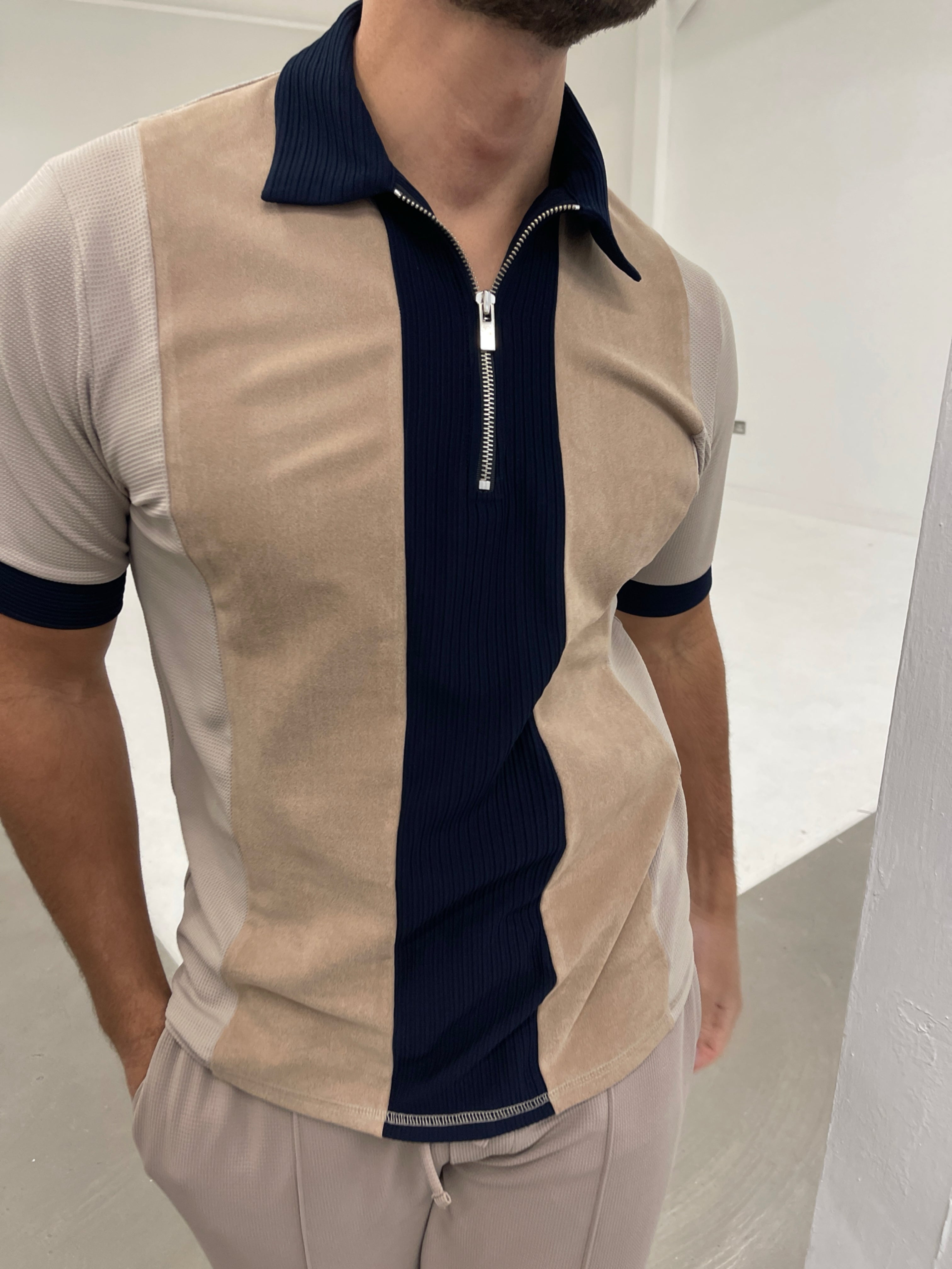 Cruz Zip Polo Navy/ Beige