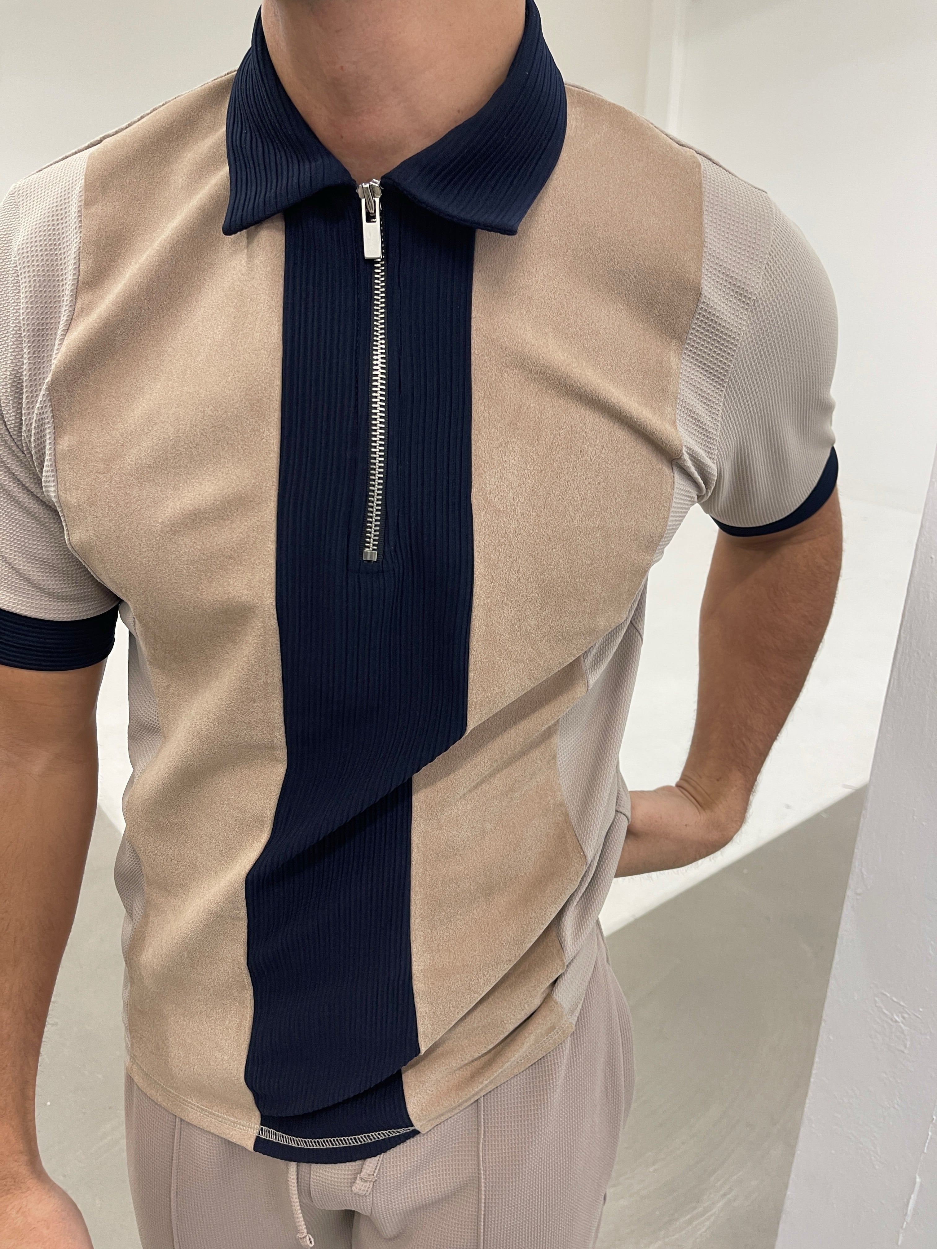 Cruz Zip Polo Navy/ Beige