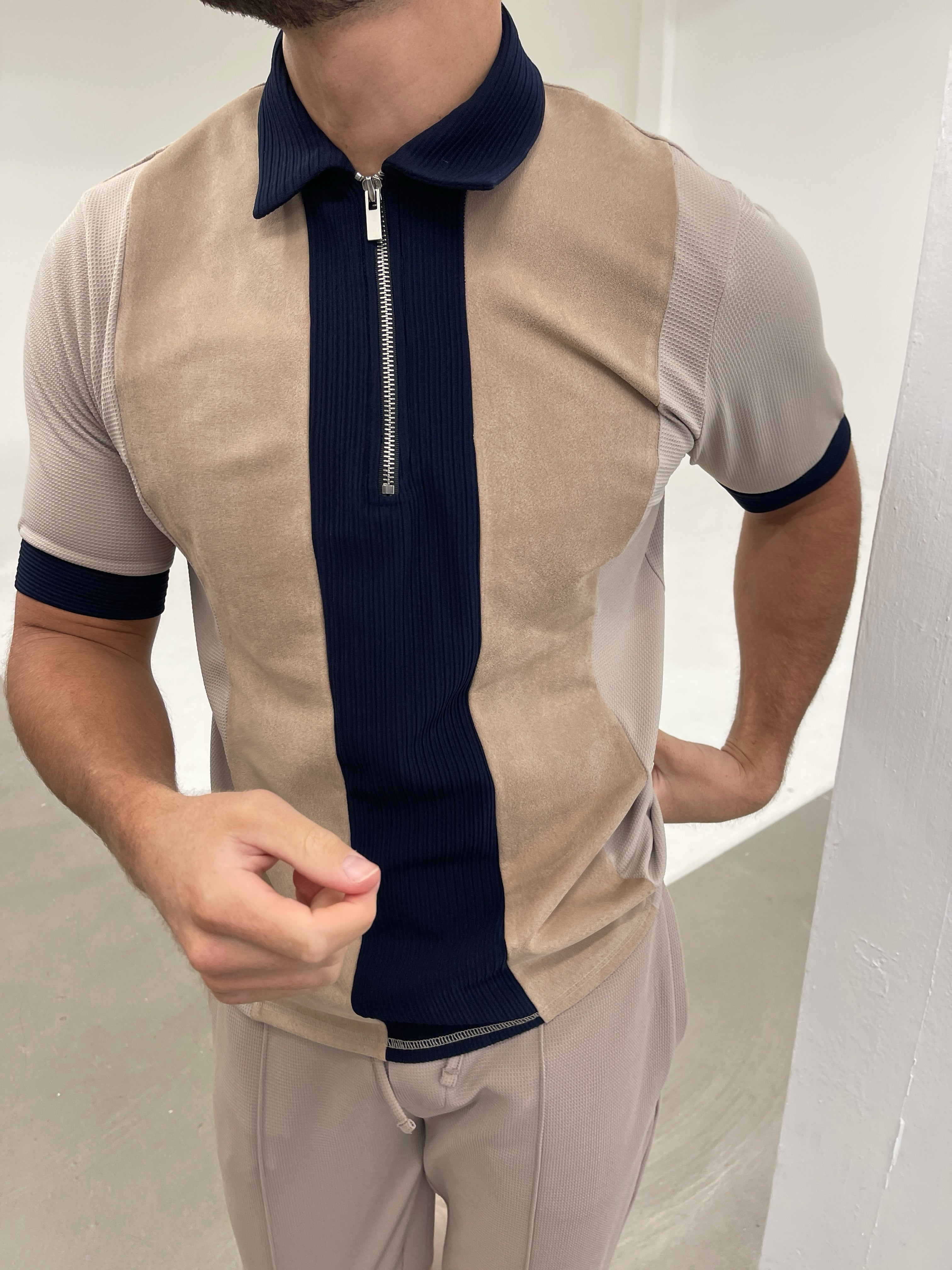 Cruz Zip Polo Navy/ Beige