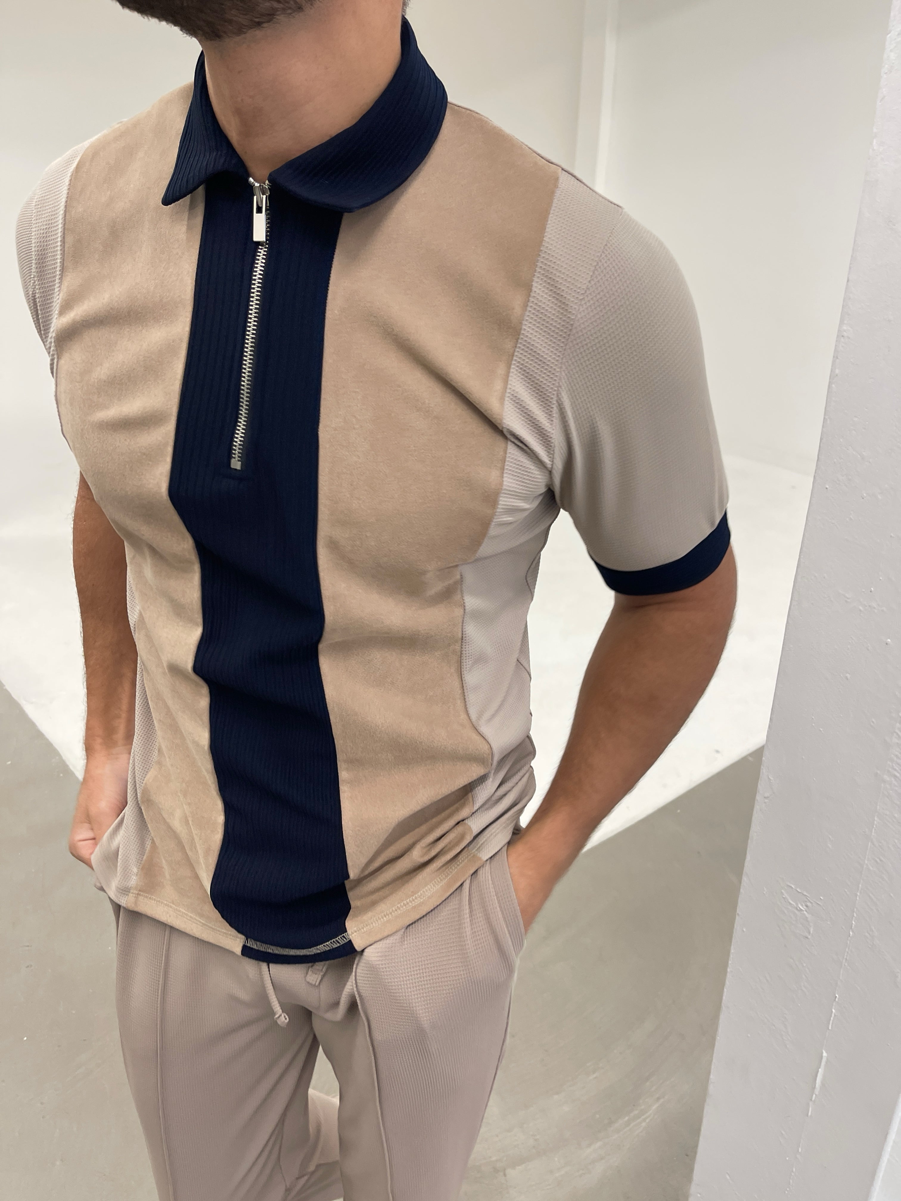 Cruz Zip Polo Navy/ Beige