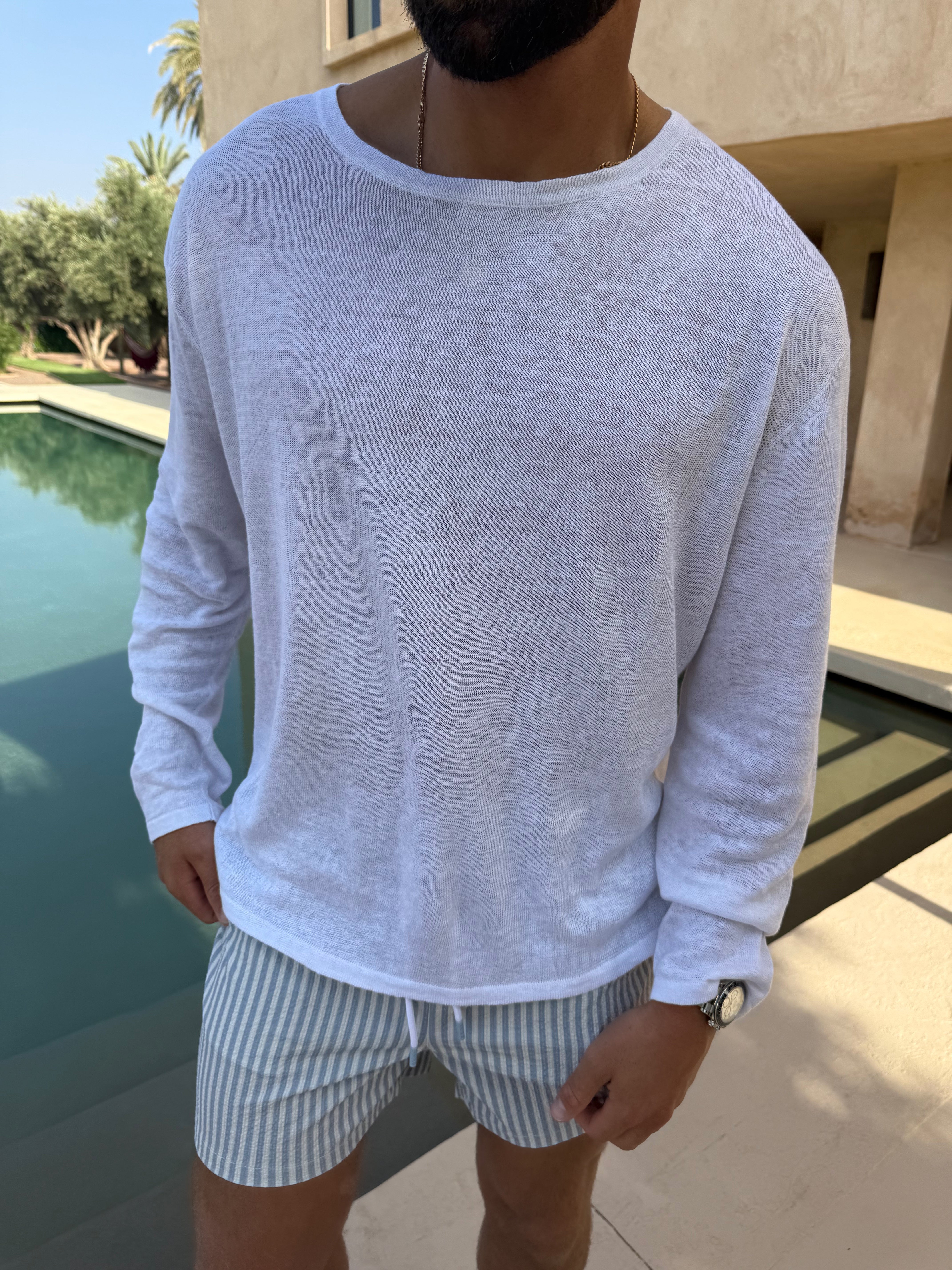 CÔTE LINEN & SILK CREWNECK LS WHITE