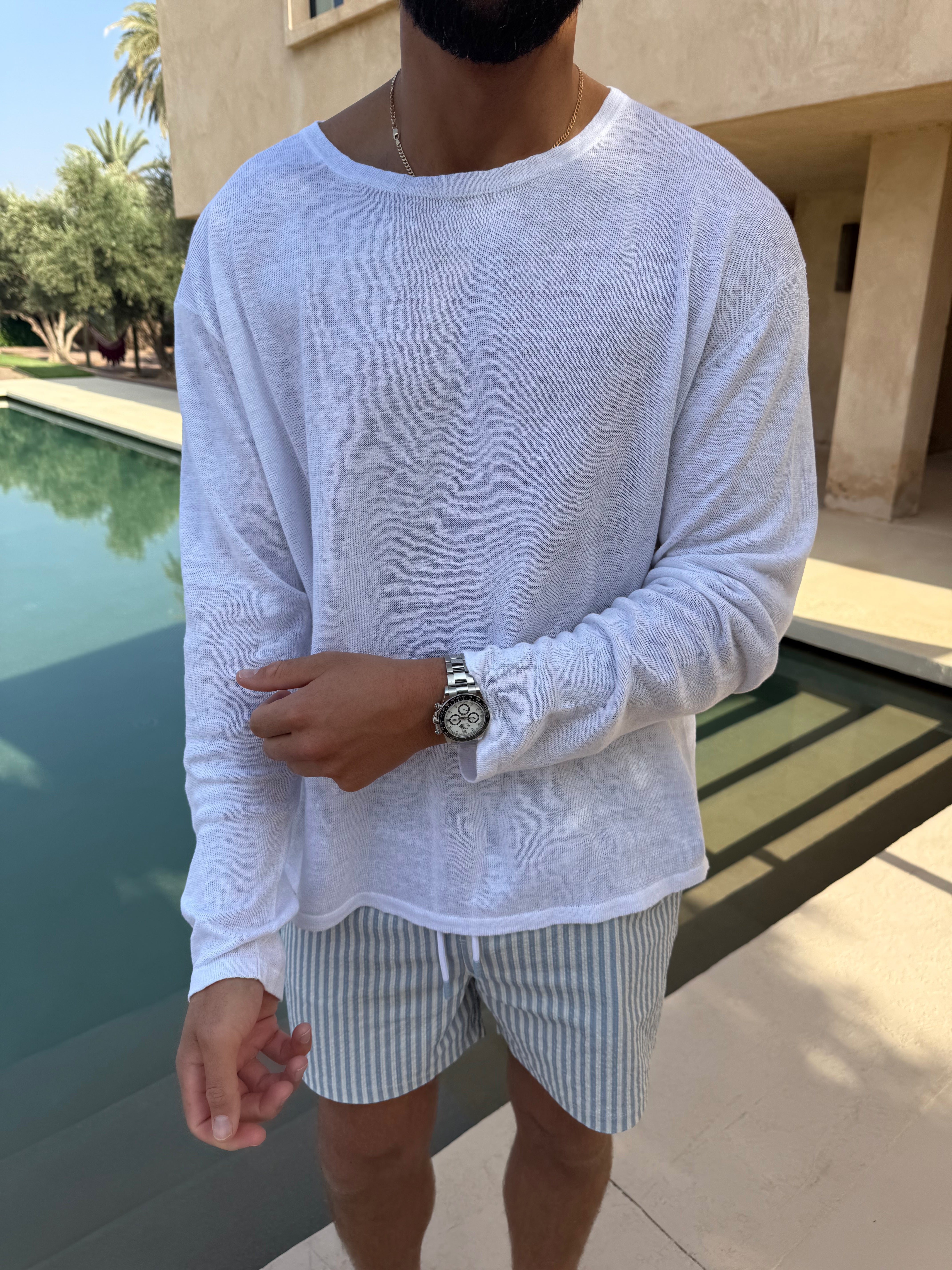 CÔTE LINEN & SILK CREWNECK LS WHITE