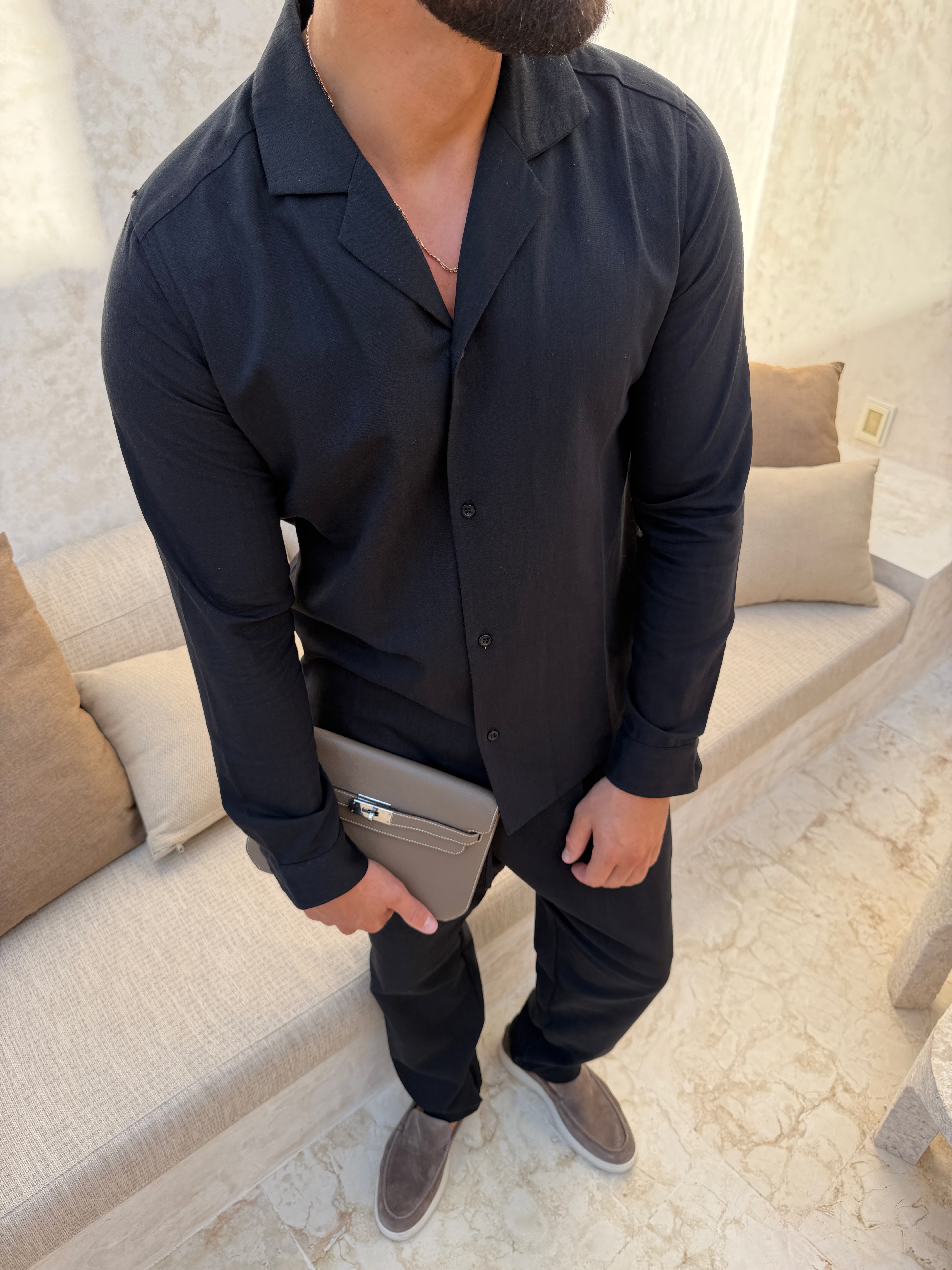 RIVÉ LINEN CLASSIC SHIRT BLACK