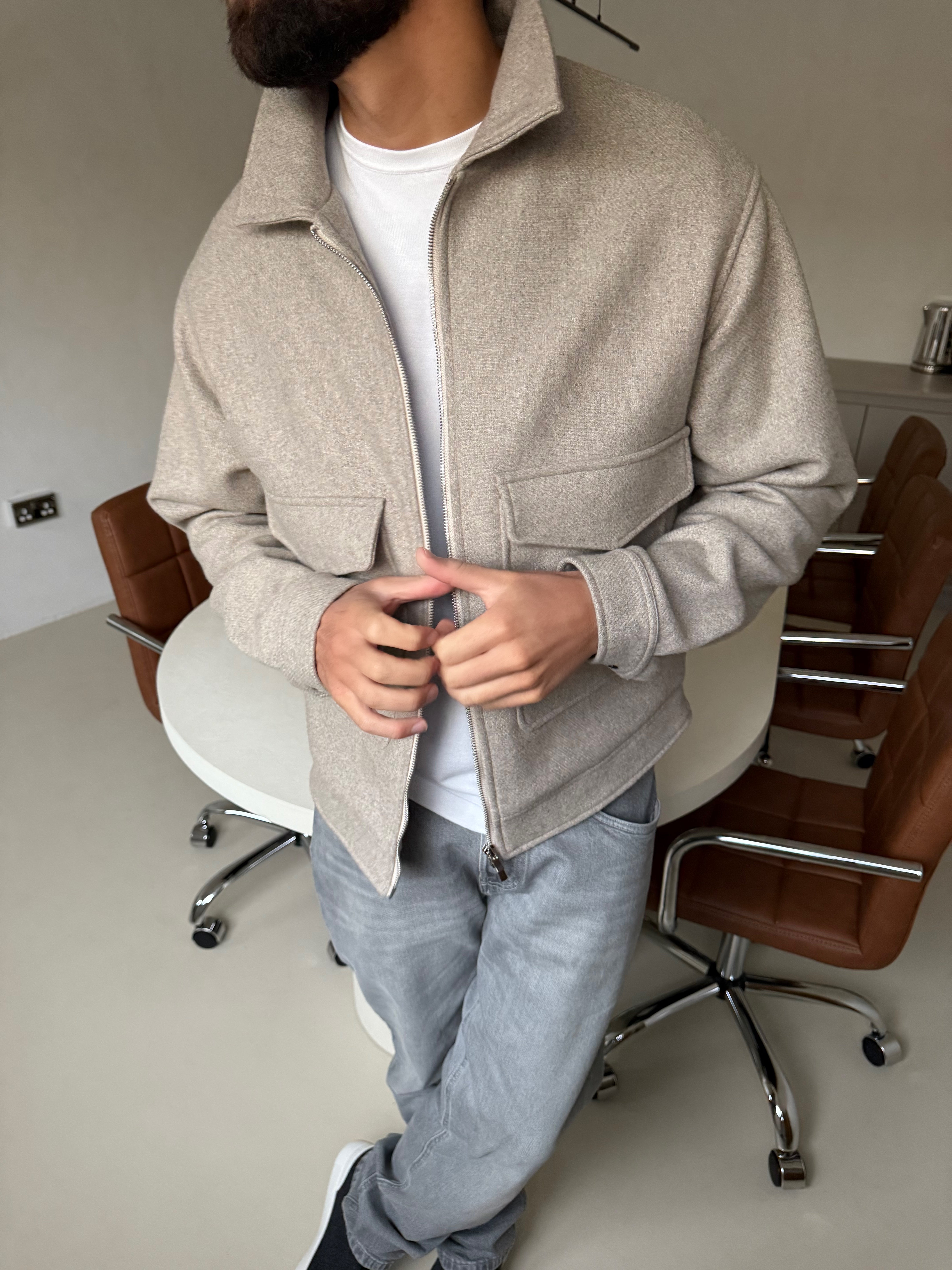 WOOL ZIP BLOUSON JACKET OAT