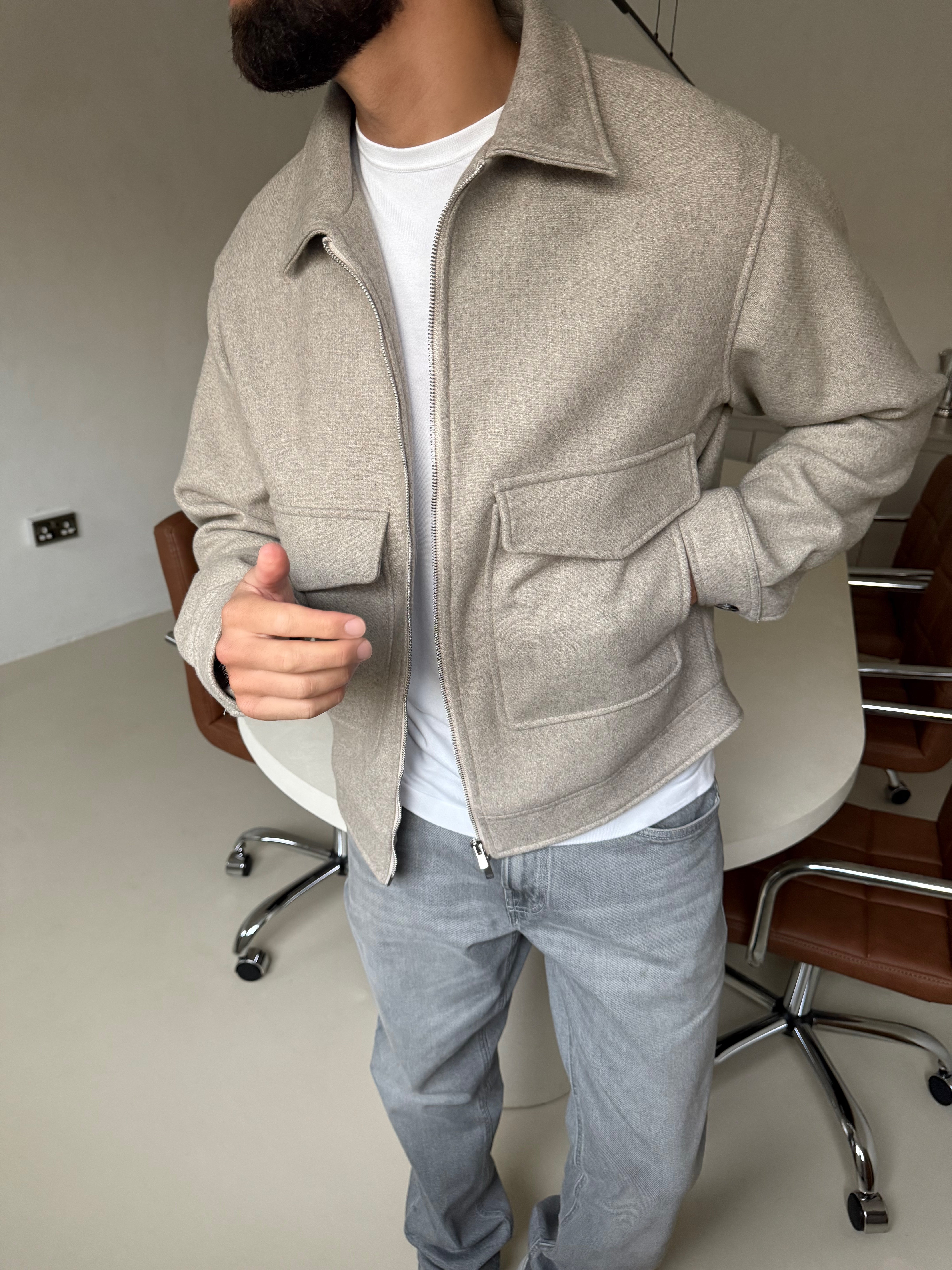 WOOL ZIP BLOUSON JACKET OAT