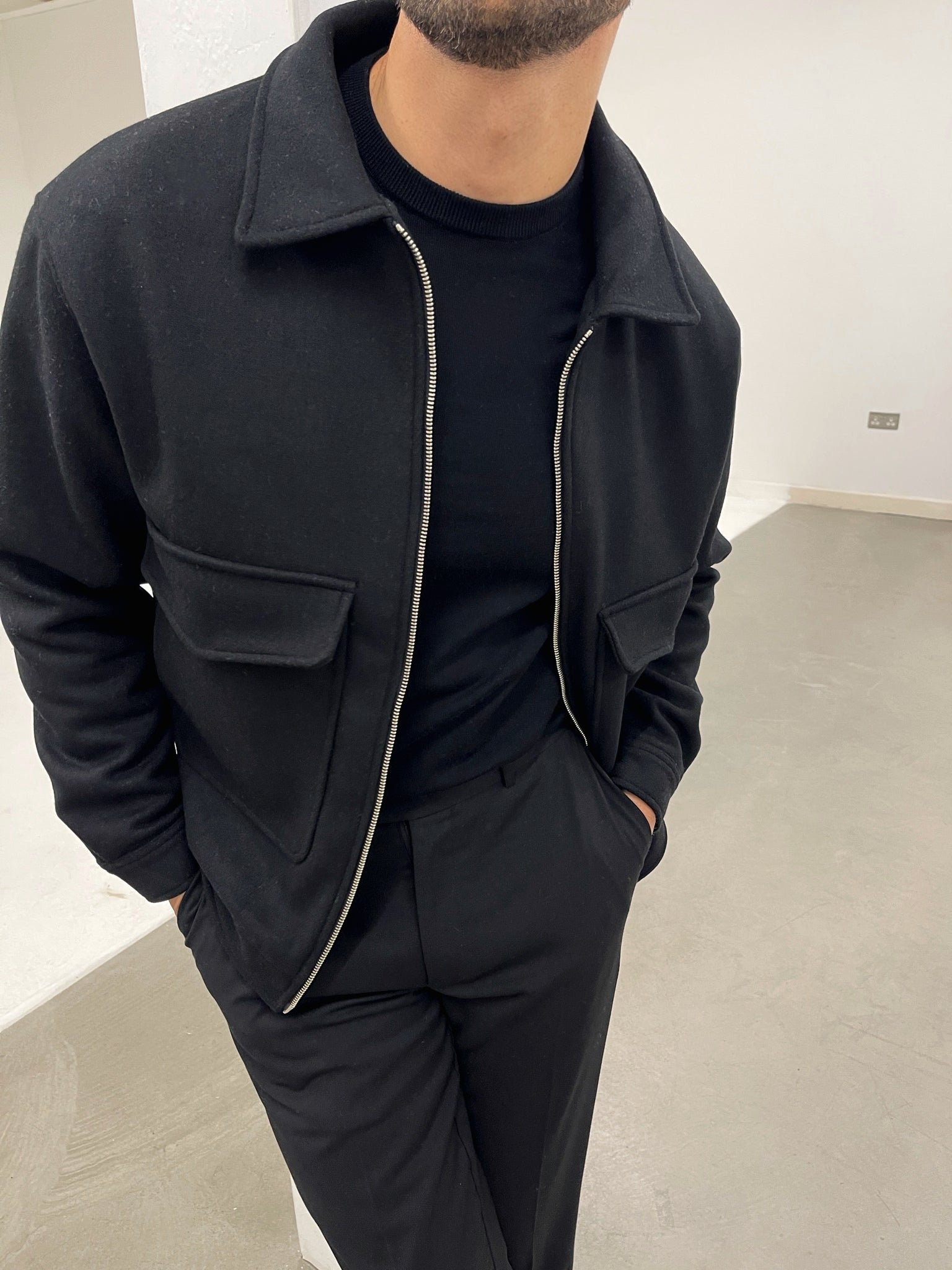 WOOL ZIP JACKET BLACK