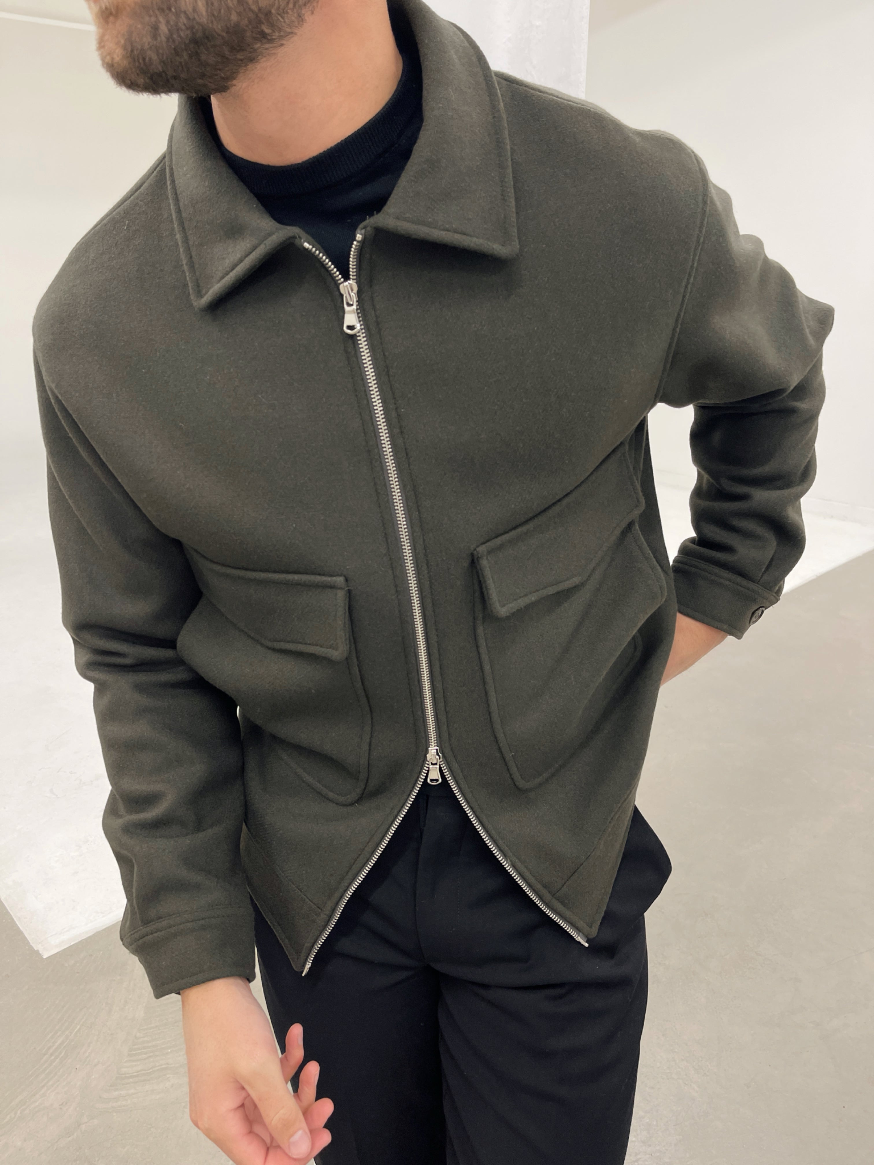 WOOL ZIP JACKET OLIVE