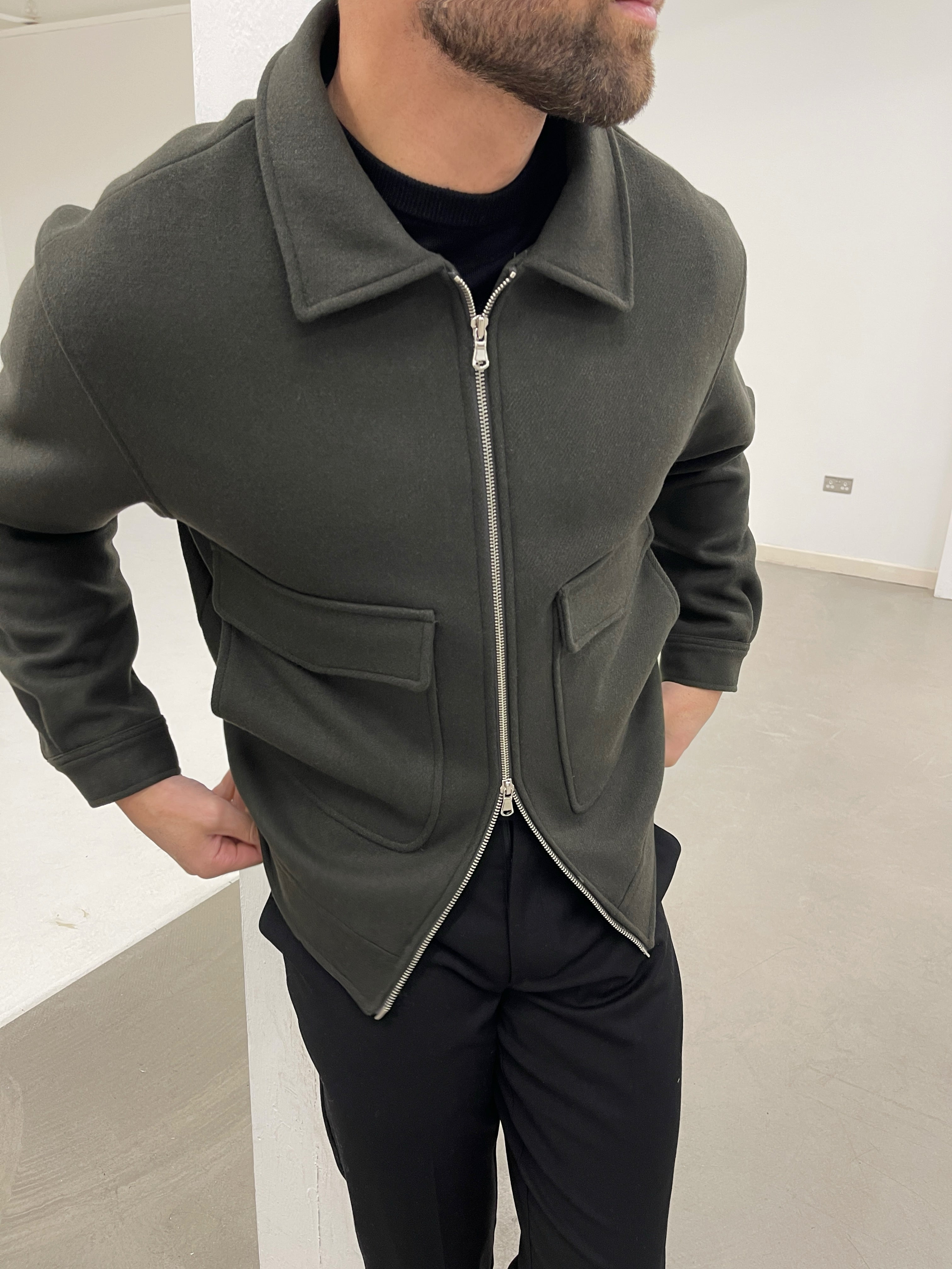 WOOL ZIP JACKET OLIVE