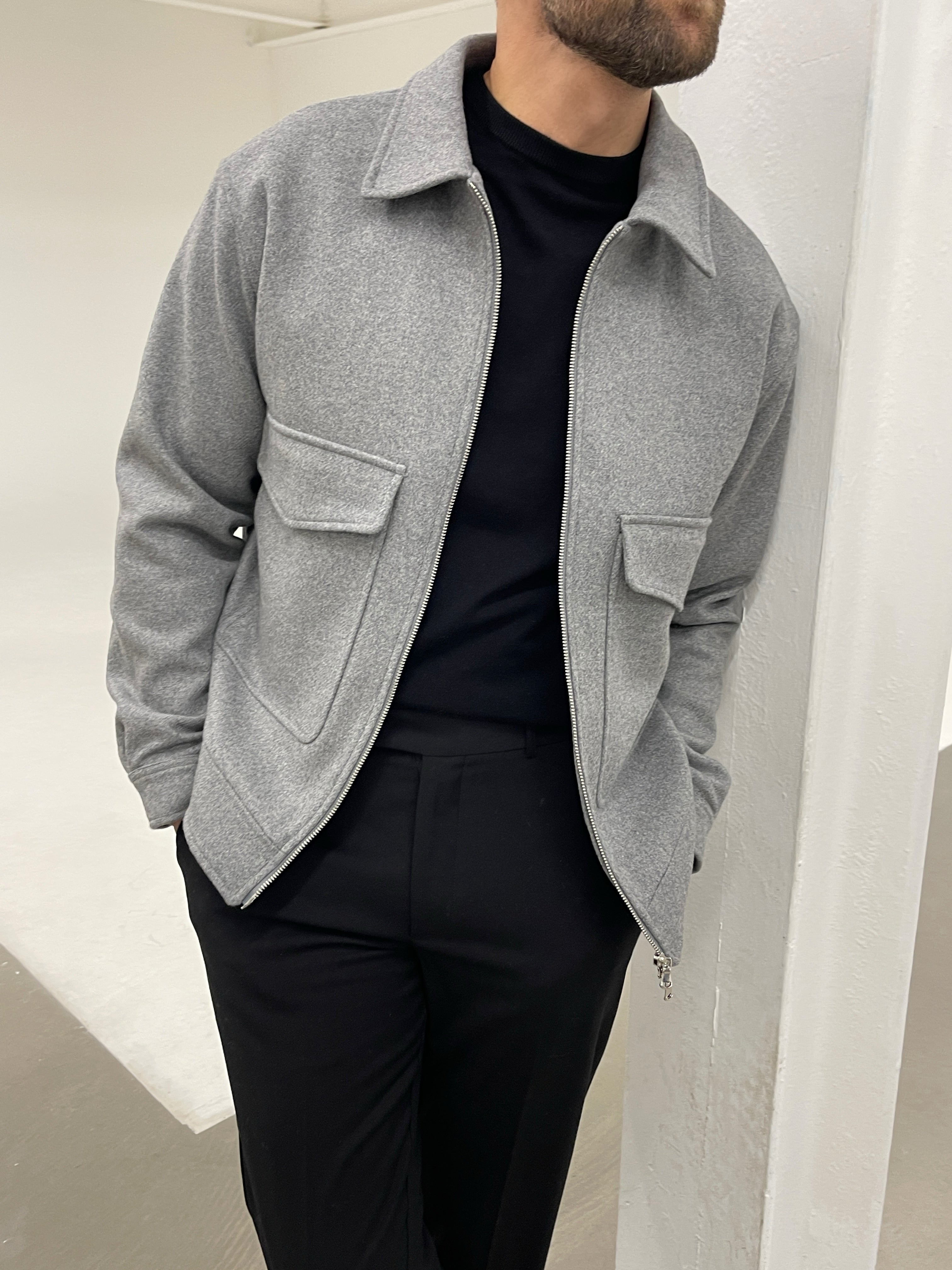 WOOL ZIP JACKET GREY MARL
