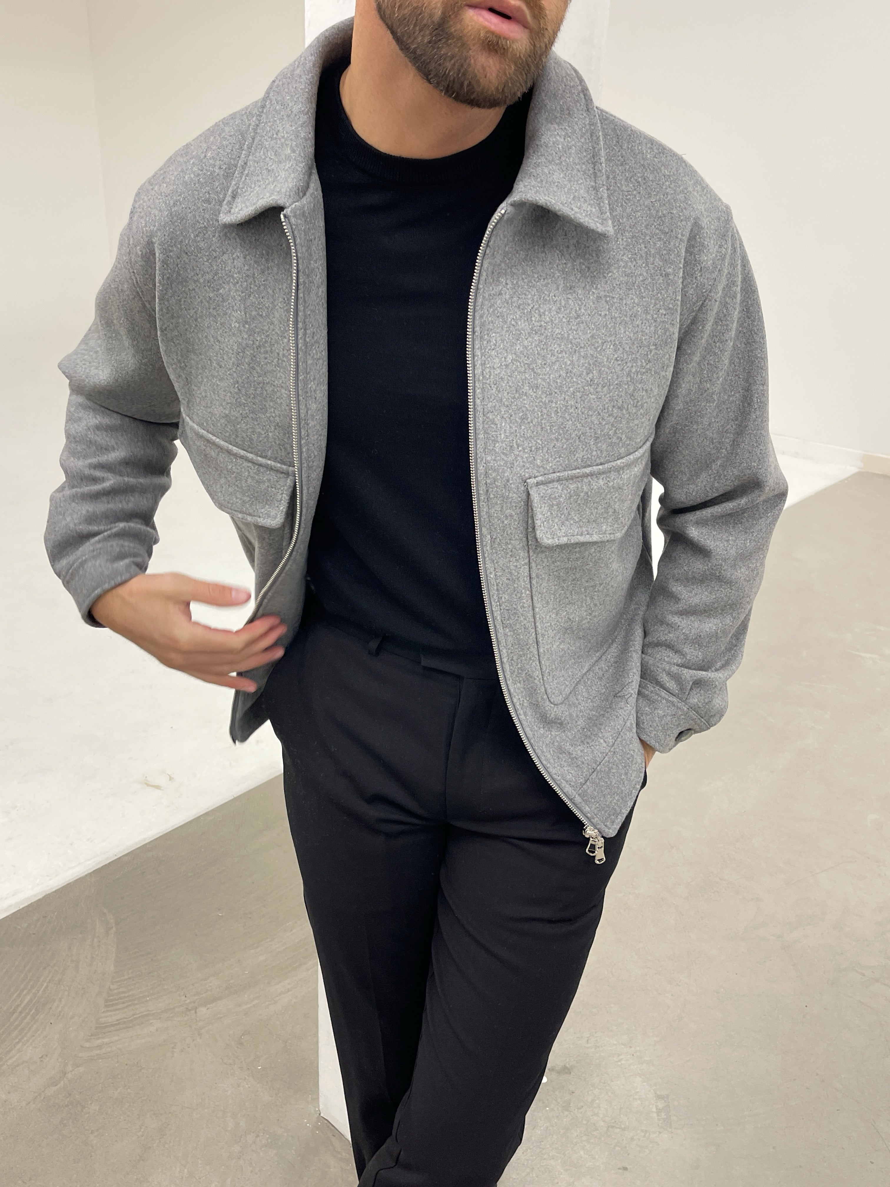 WOOL ZIP JACKET GREY MARL