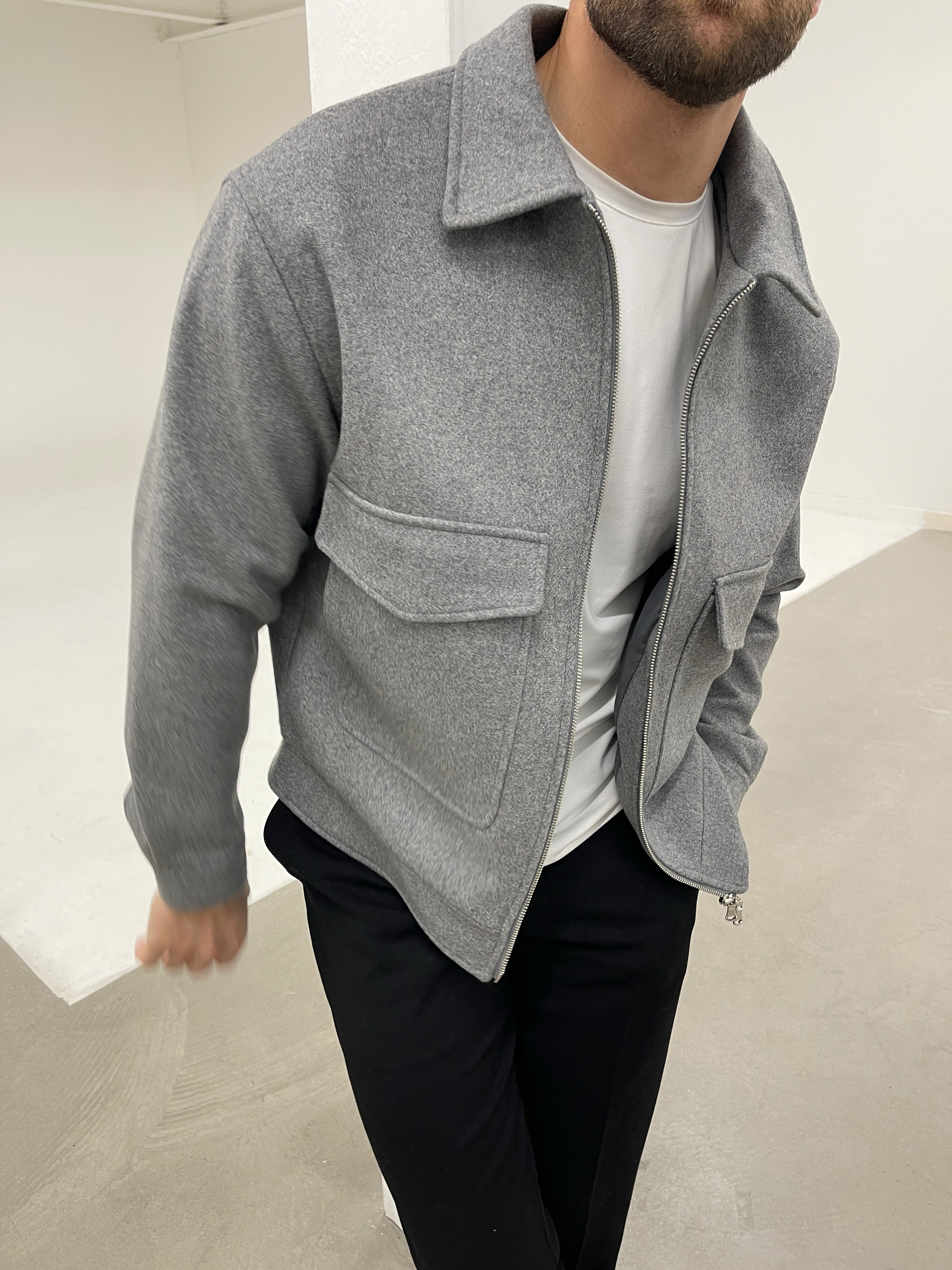 WOOL ZIP JACKET GREY MARL
