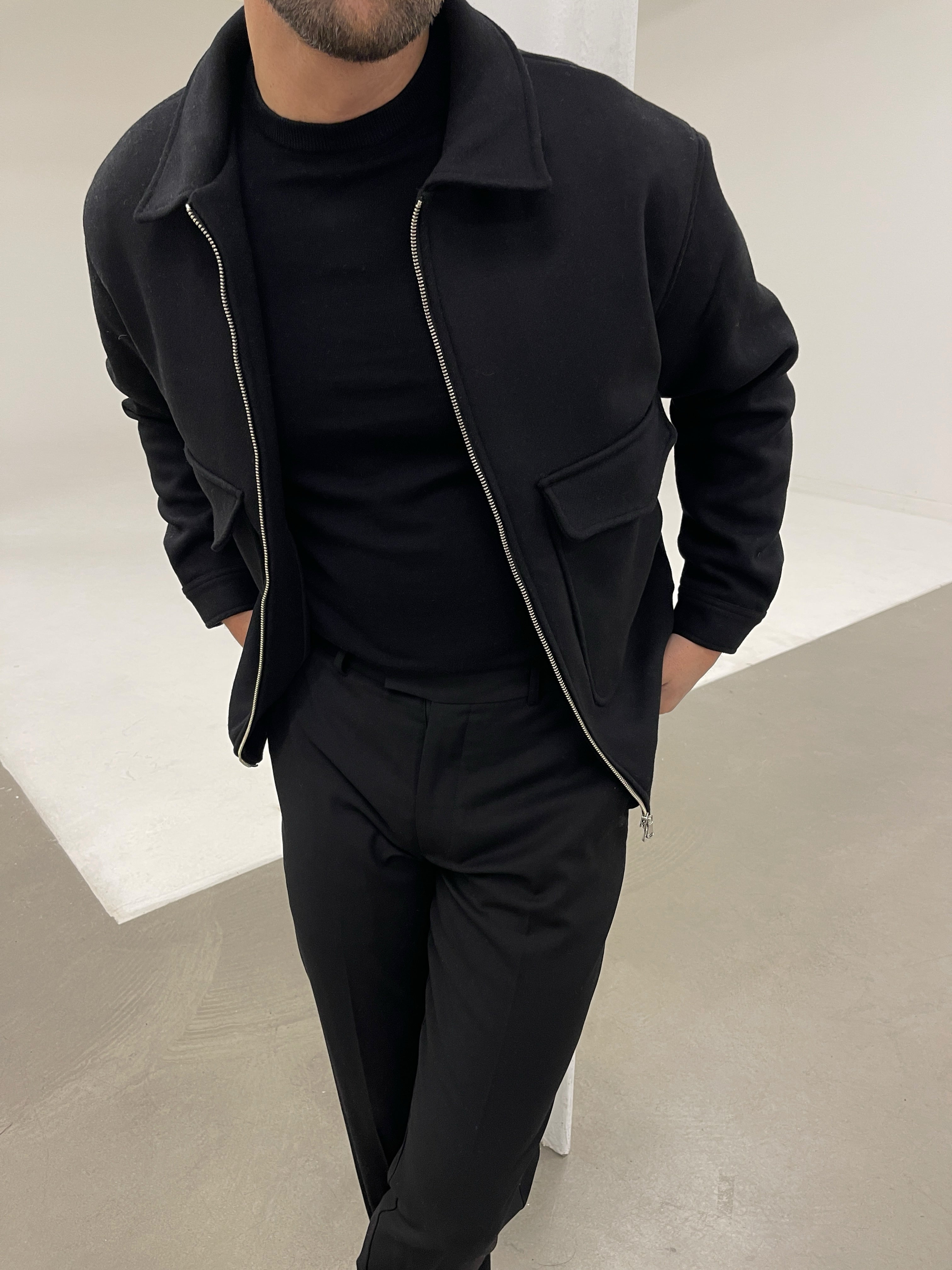 WOOL ZIP JACKET BLACK