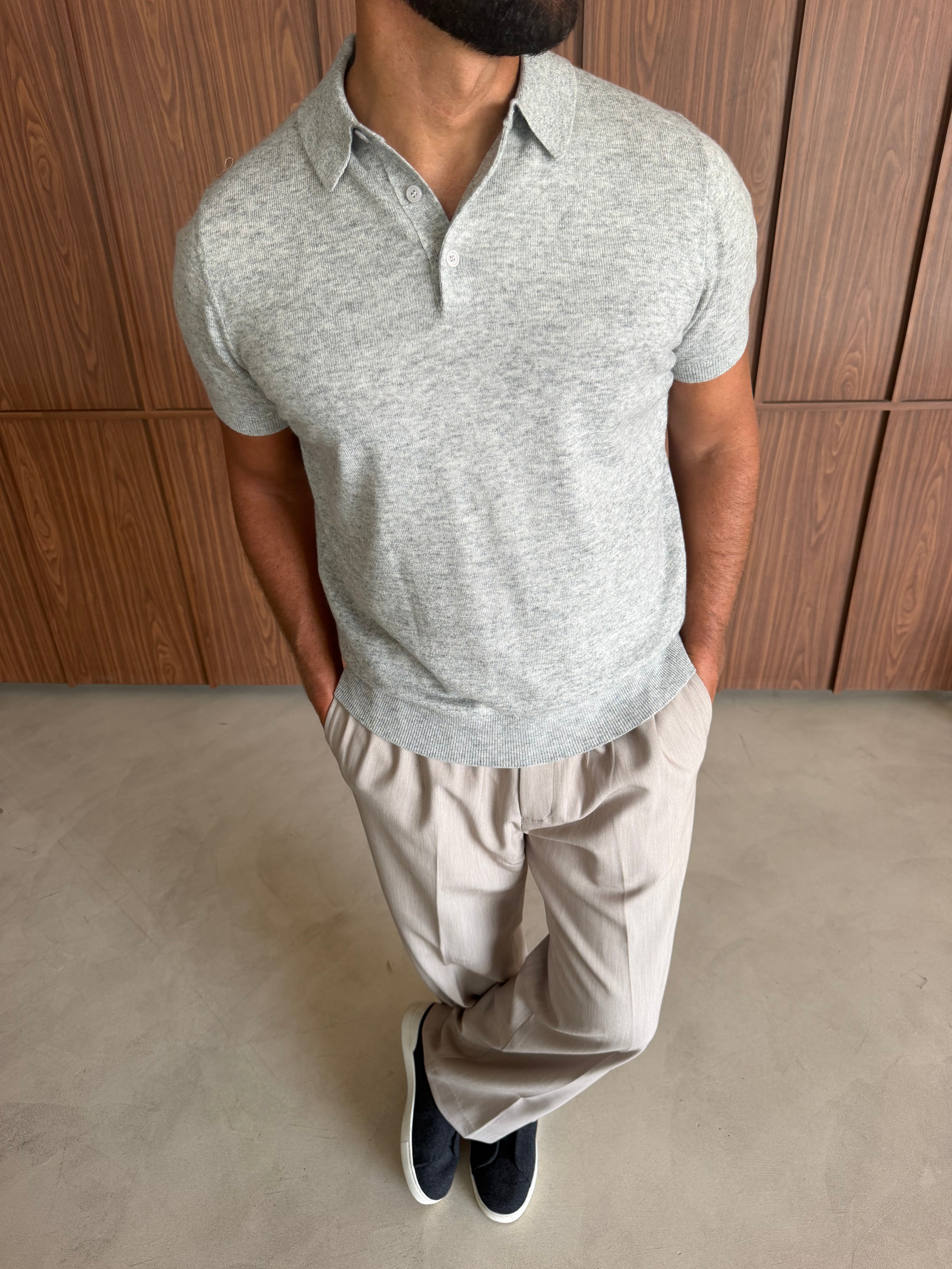 CASHWOOL KNIT POLO LIGHT GREY