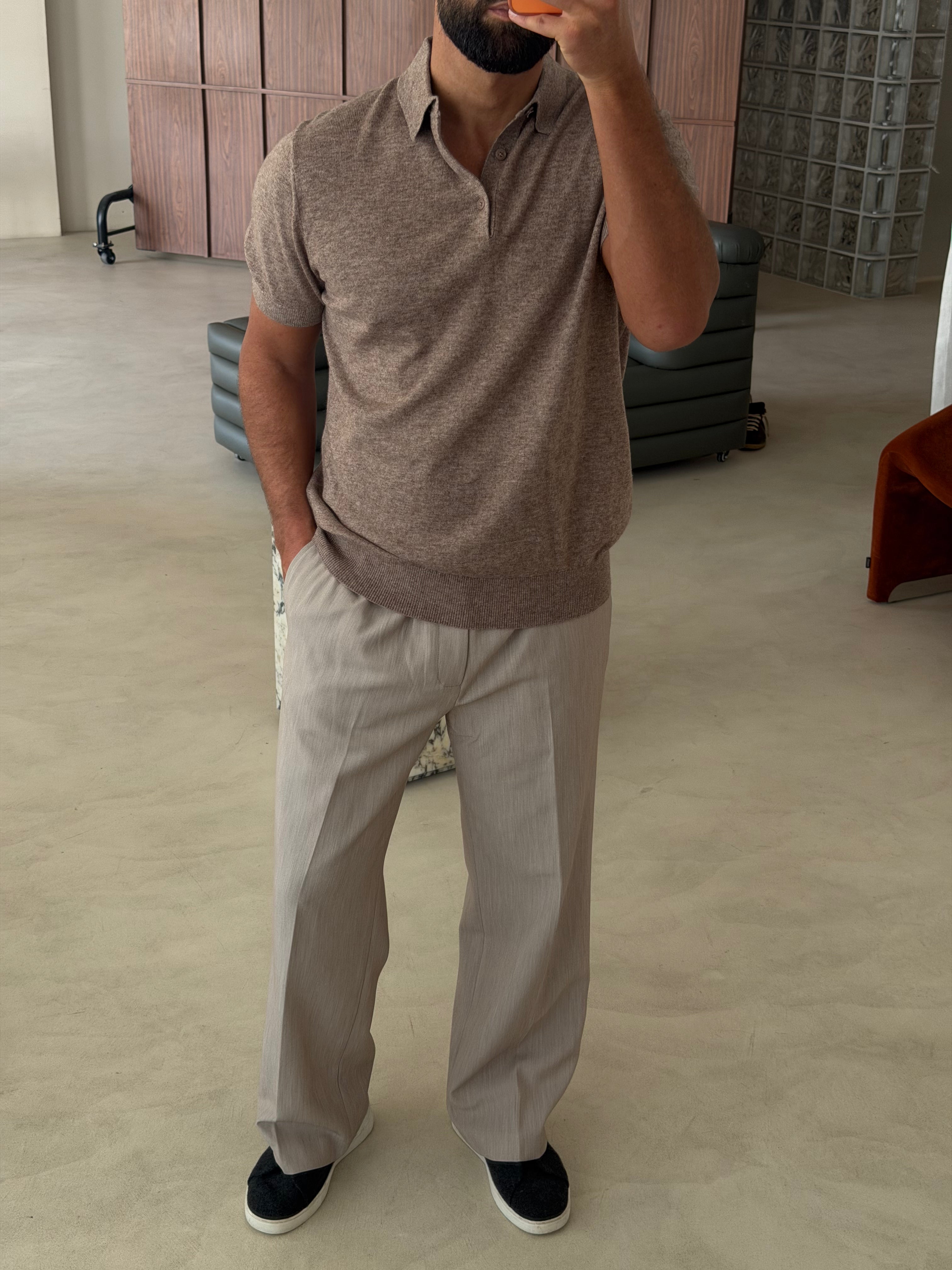 CASHWOOL KNIT POLO FAWN