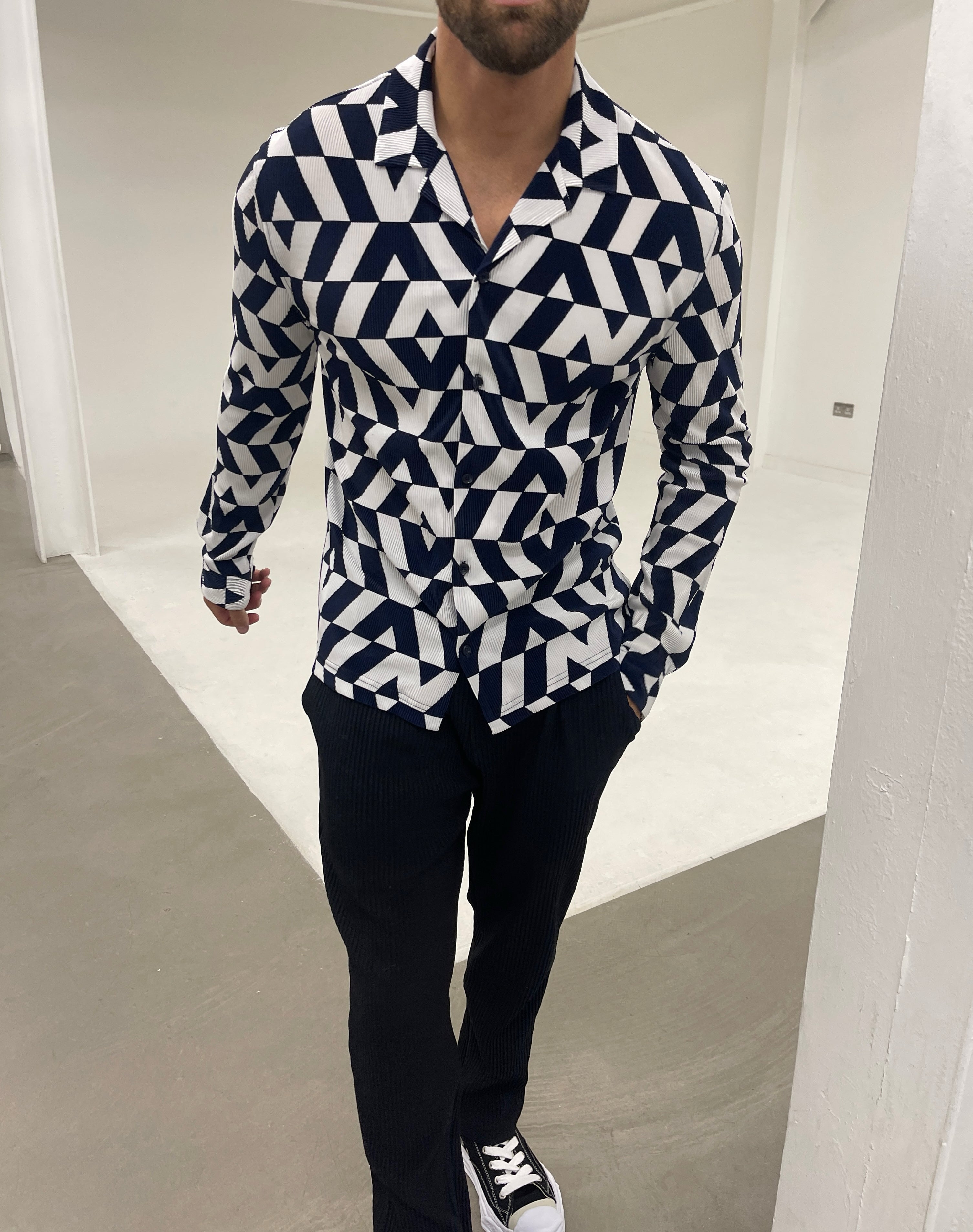 Santos Pleat Shirt Navy