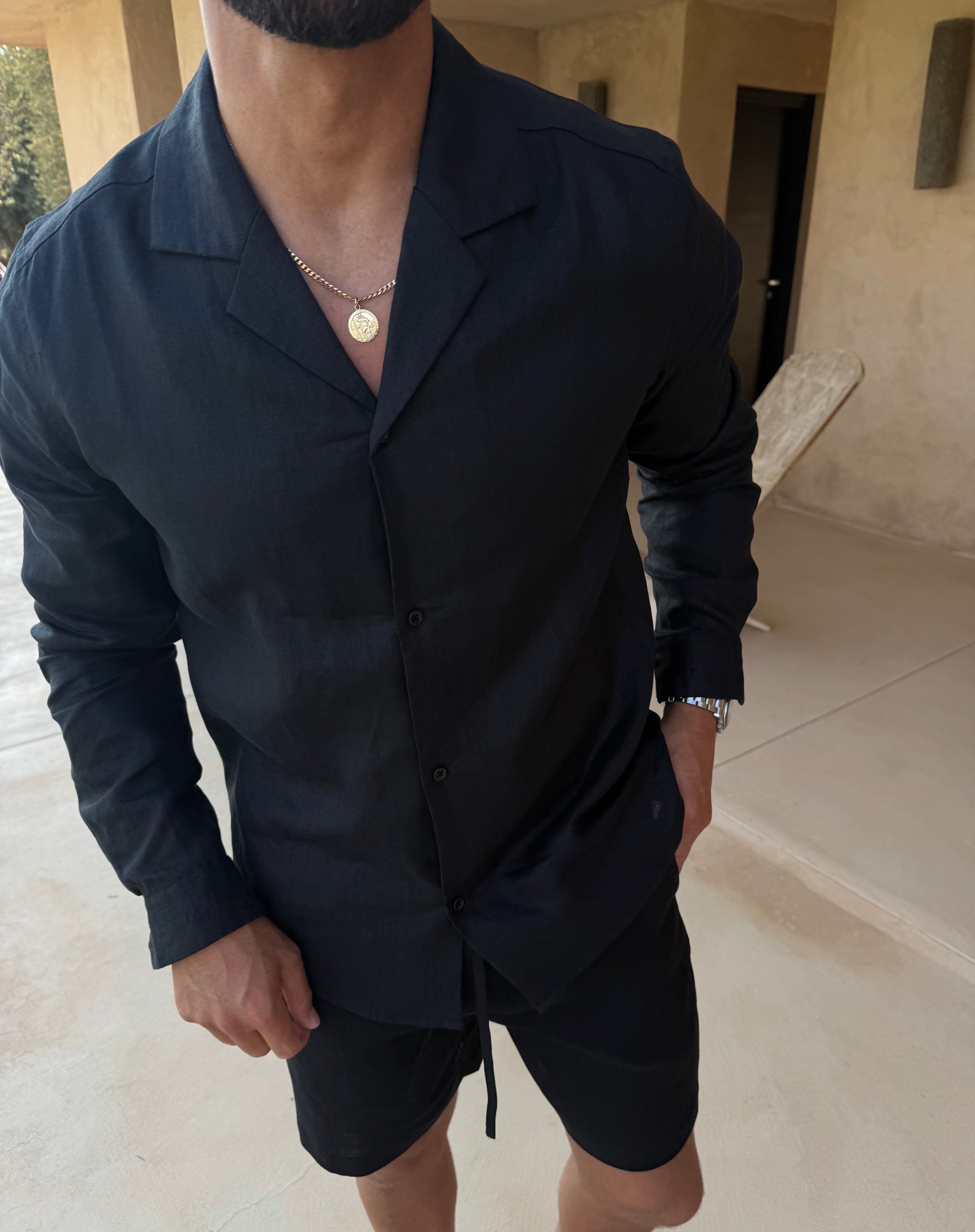 RIVEN LINEN SHIRT BLACK