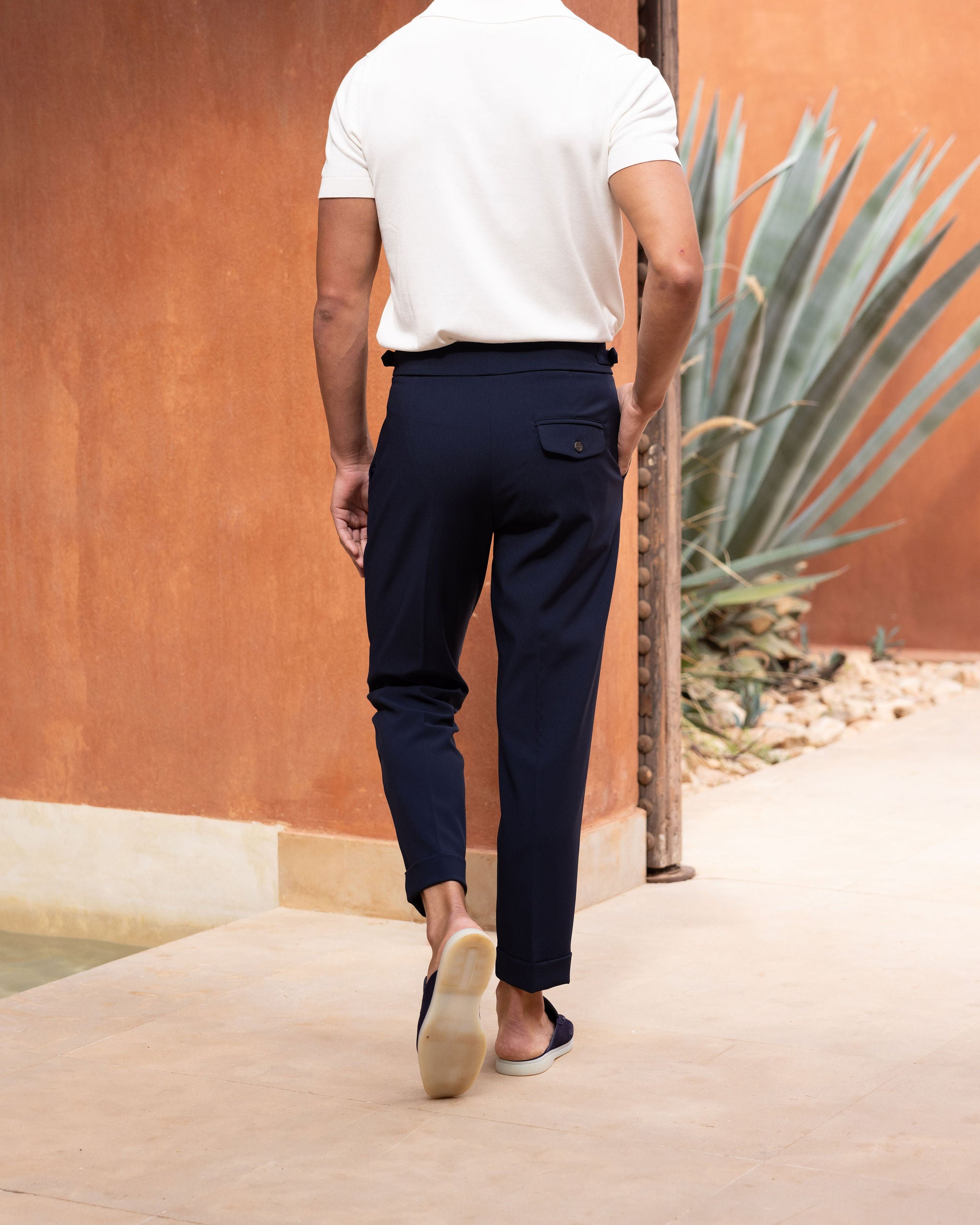 Navy Oxford Pleated Trouser
