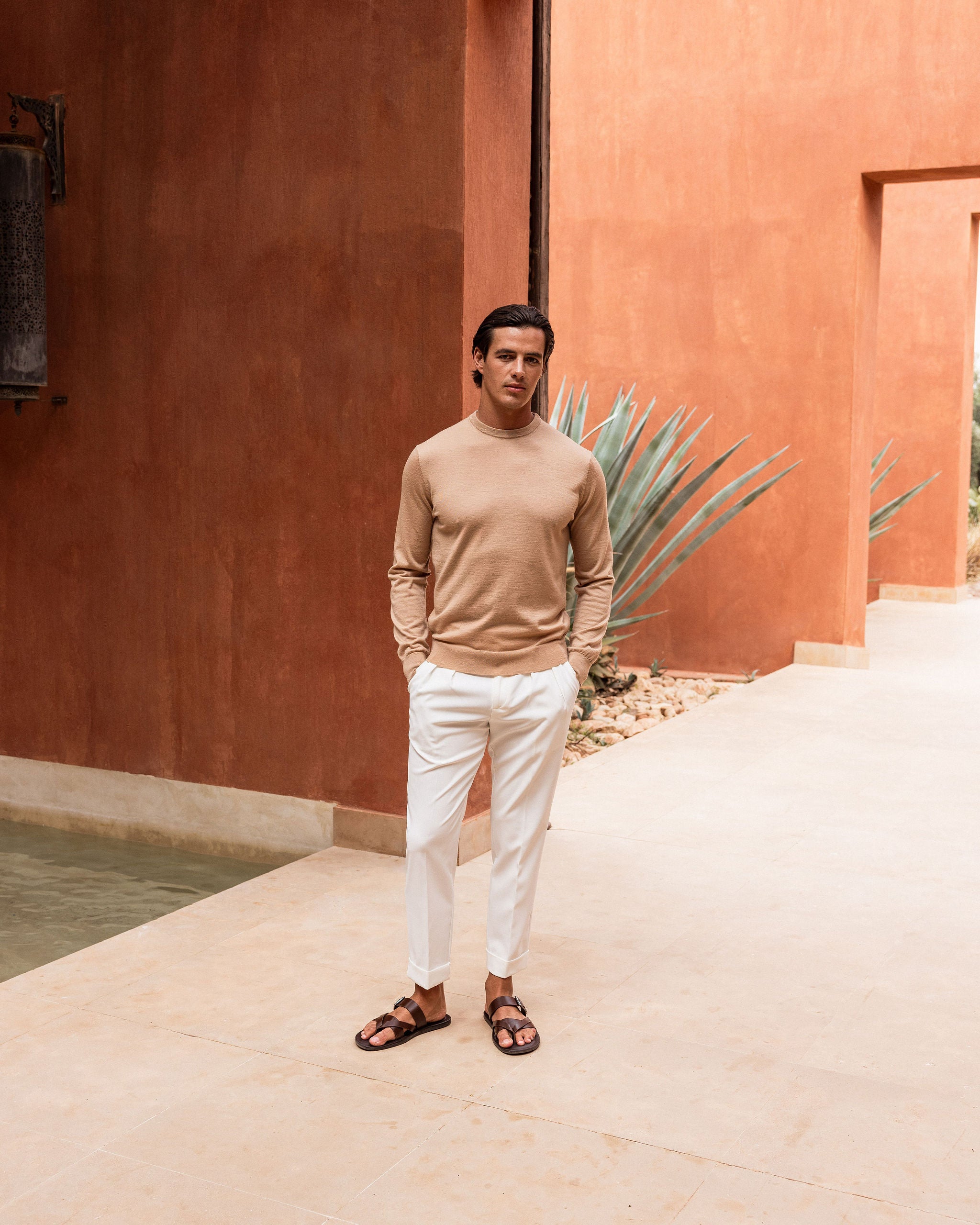 MERINO KNIT CREWNECK LIGHT BROWN
