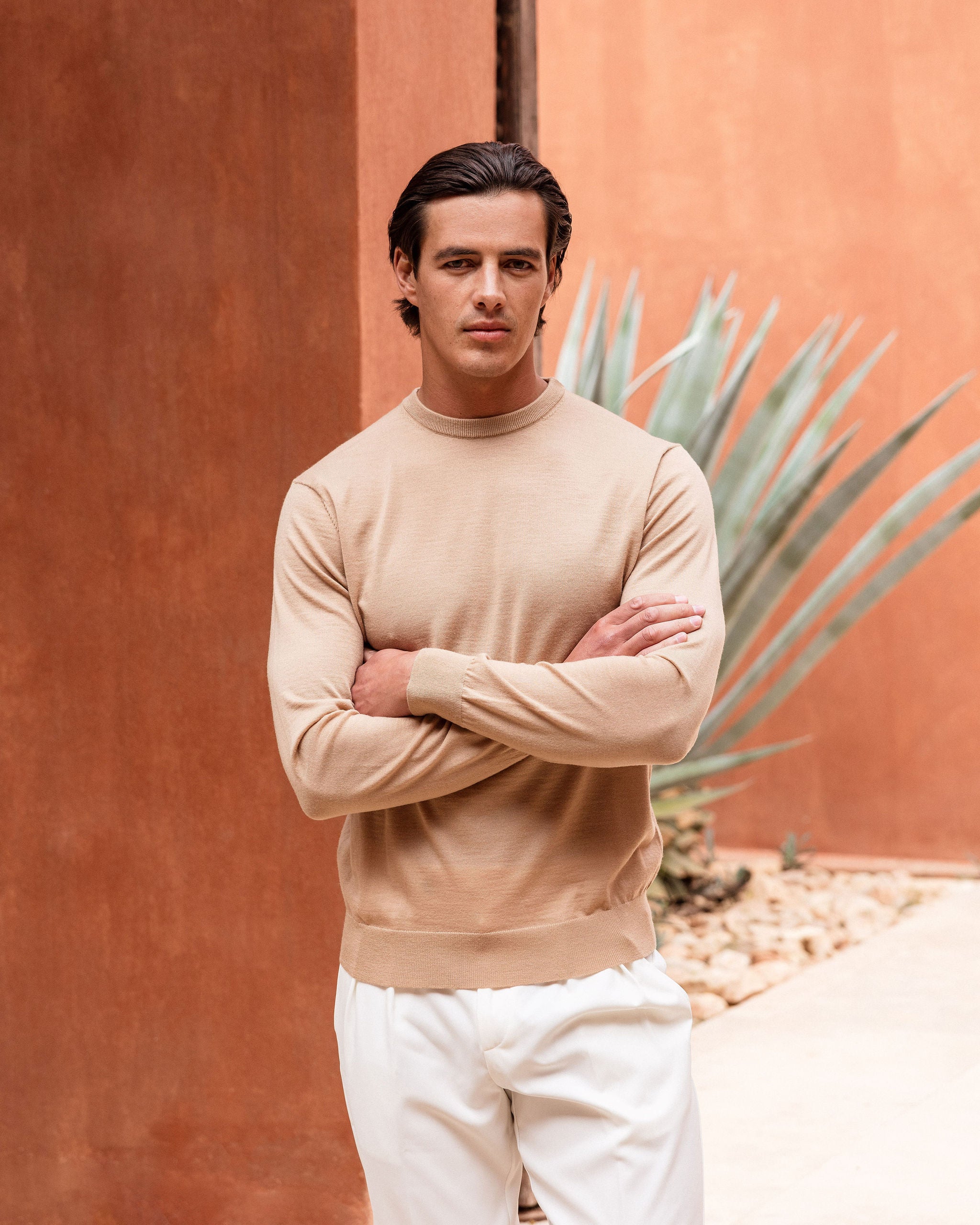 MERINO KNIT CREWNECK LIGHT BROWN