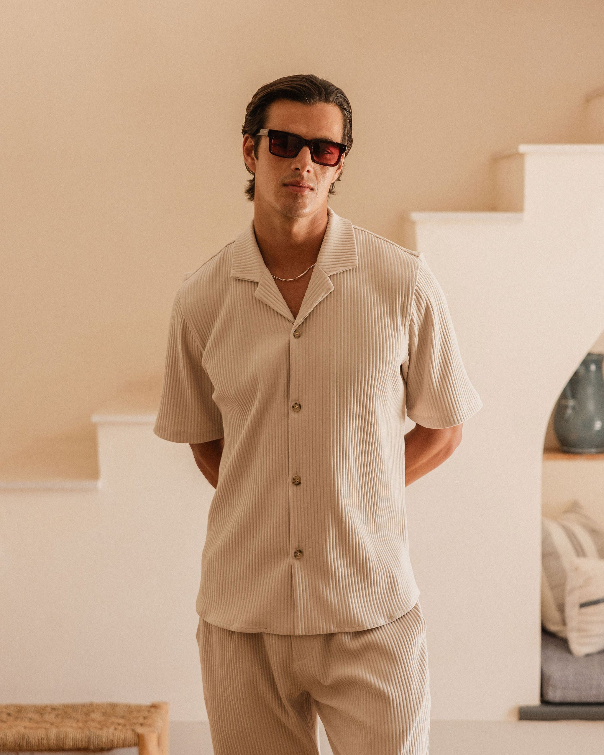 PLEAT SHIRT SS BEIGE