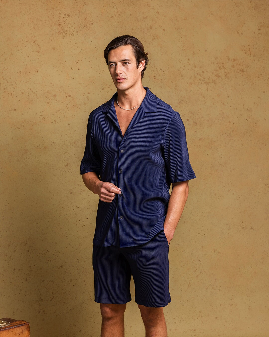 Navy Pleat Shirt