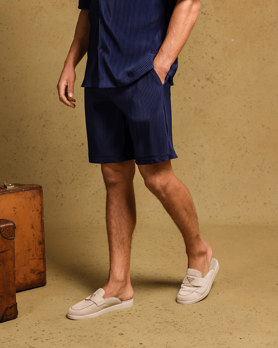 Navy Pleat Shorts