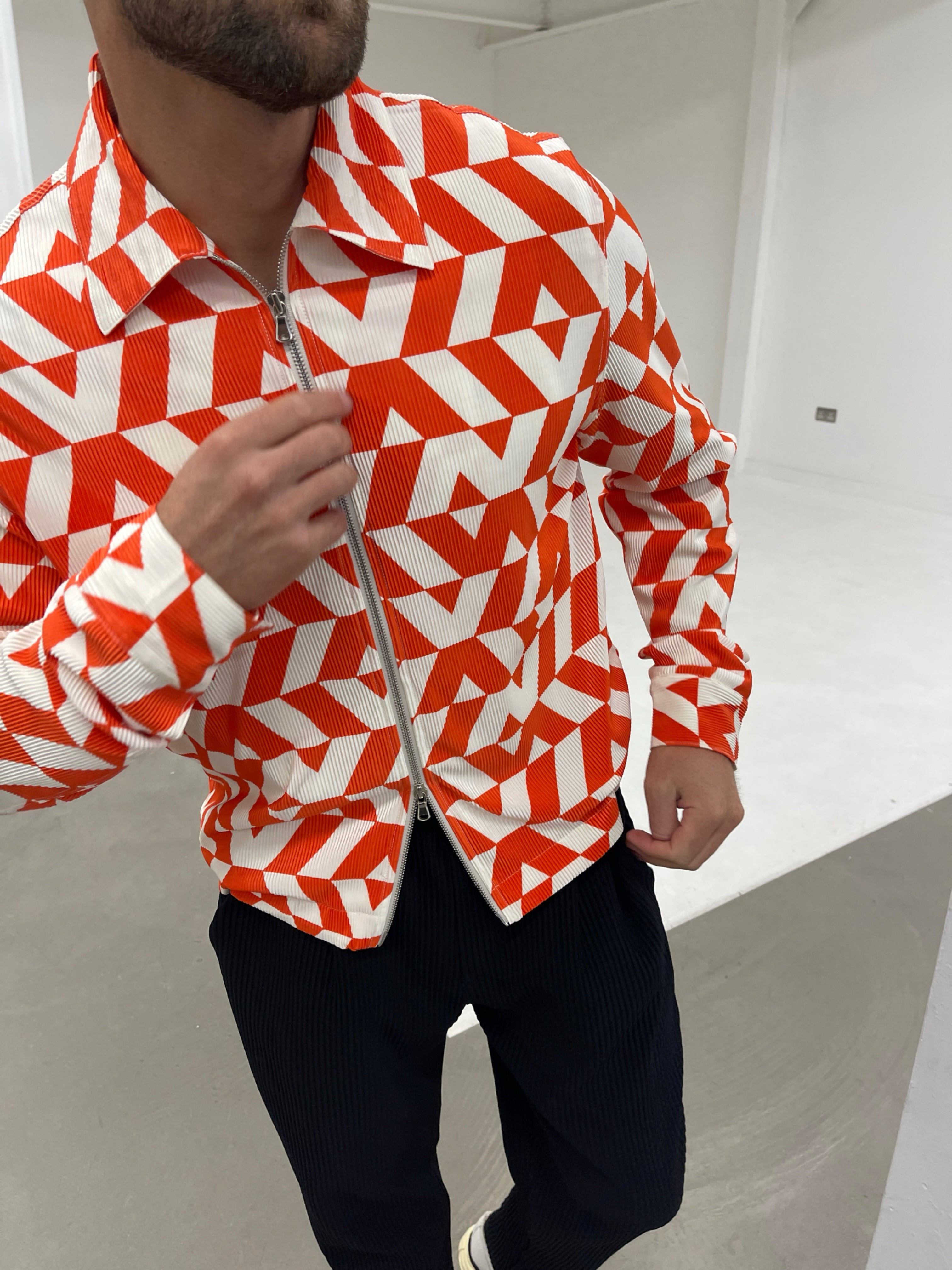 Santos Zip Pleat Jacket Red / Ecru