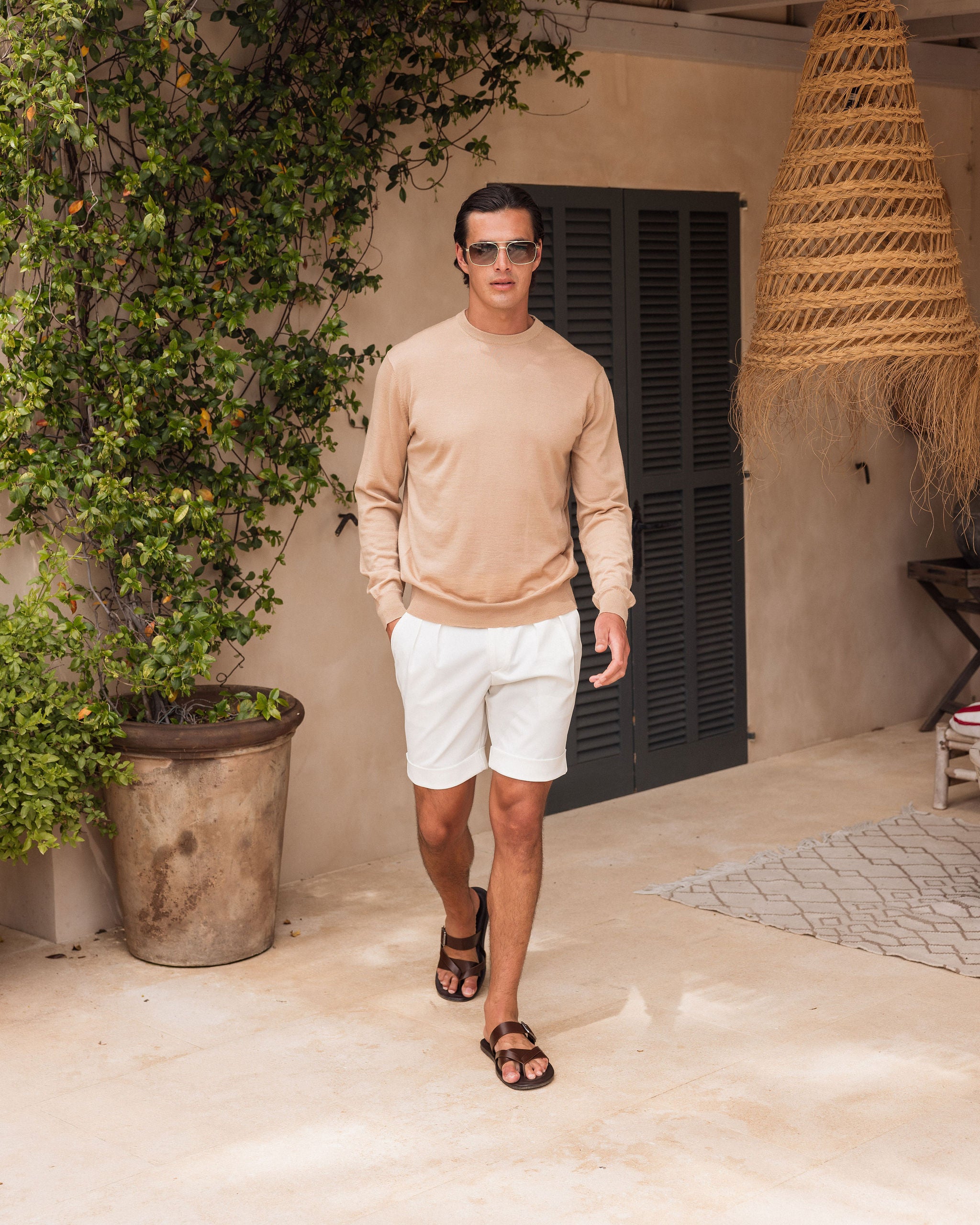 MERINO KNIT CREWNECK LIGHT BROWN
