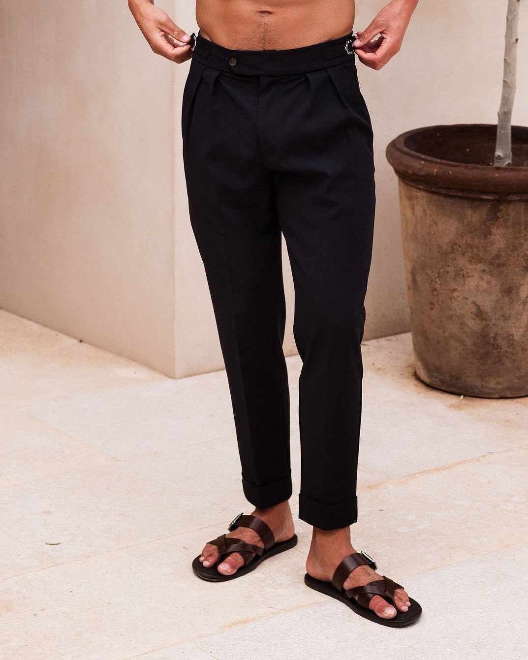 Black Oxford Pleated Trouser