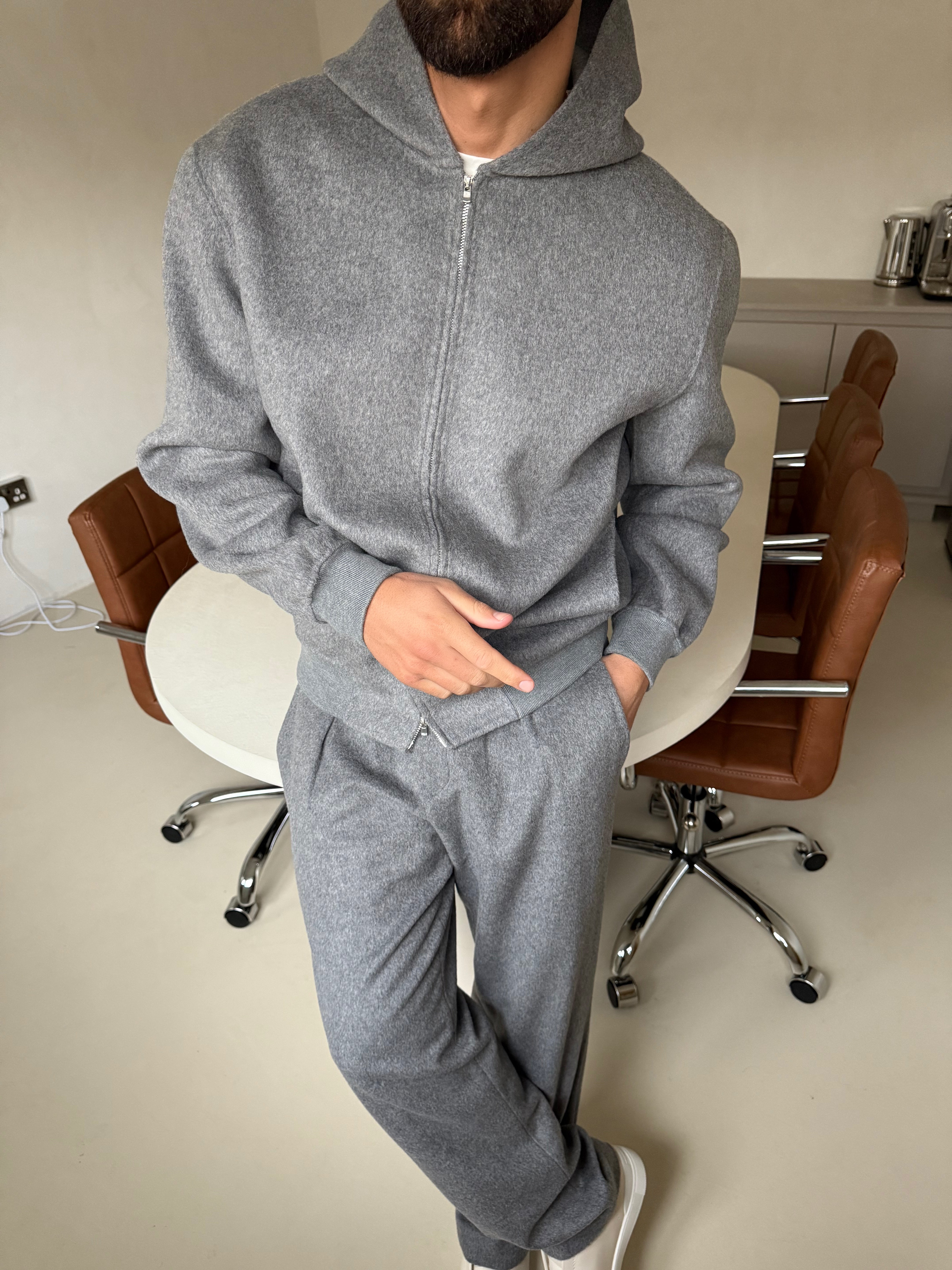 WOOL ZIP HOODIE ASH GREY