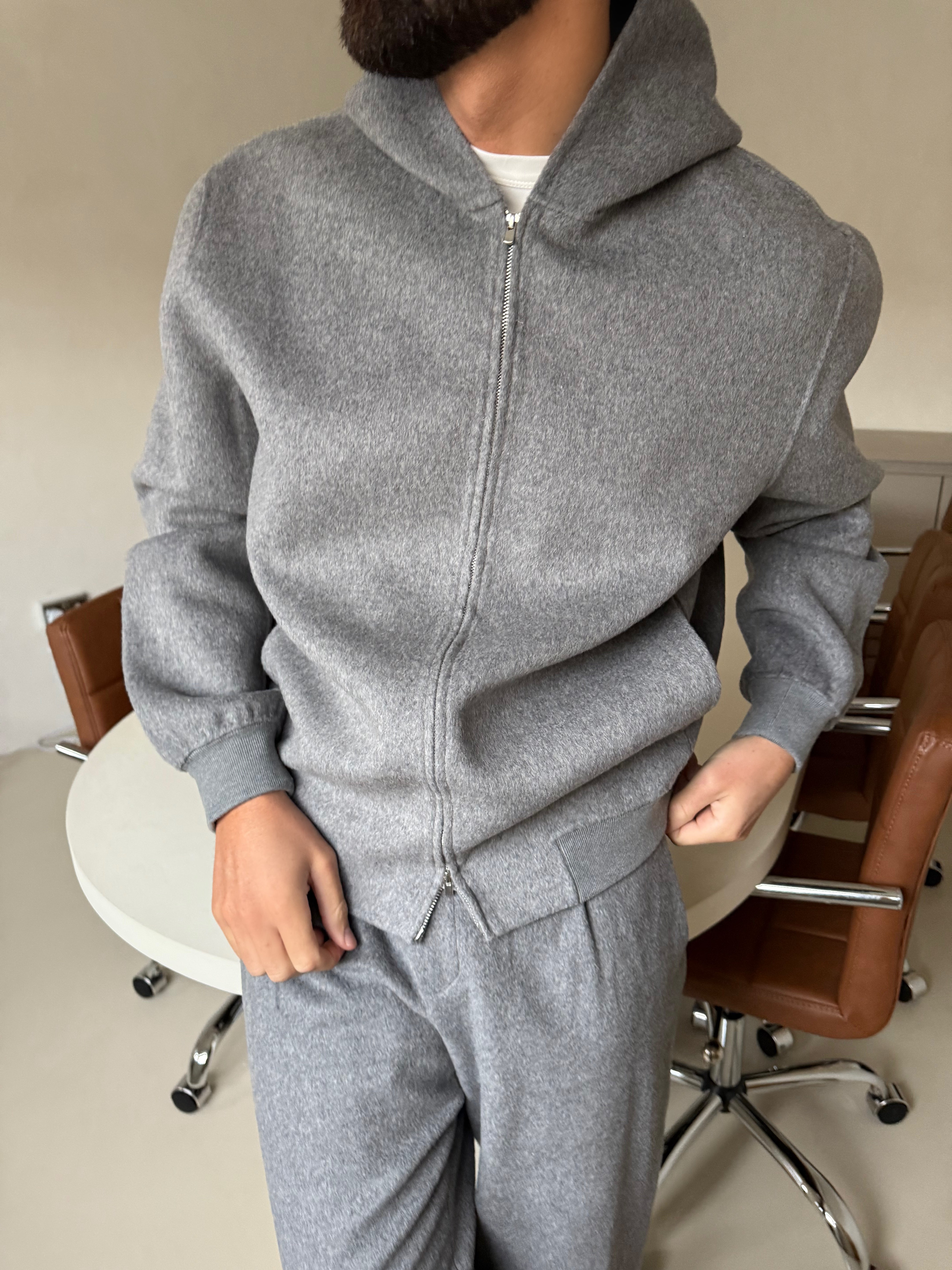 WOOL ZIP HOODIE ASH GREY
