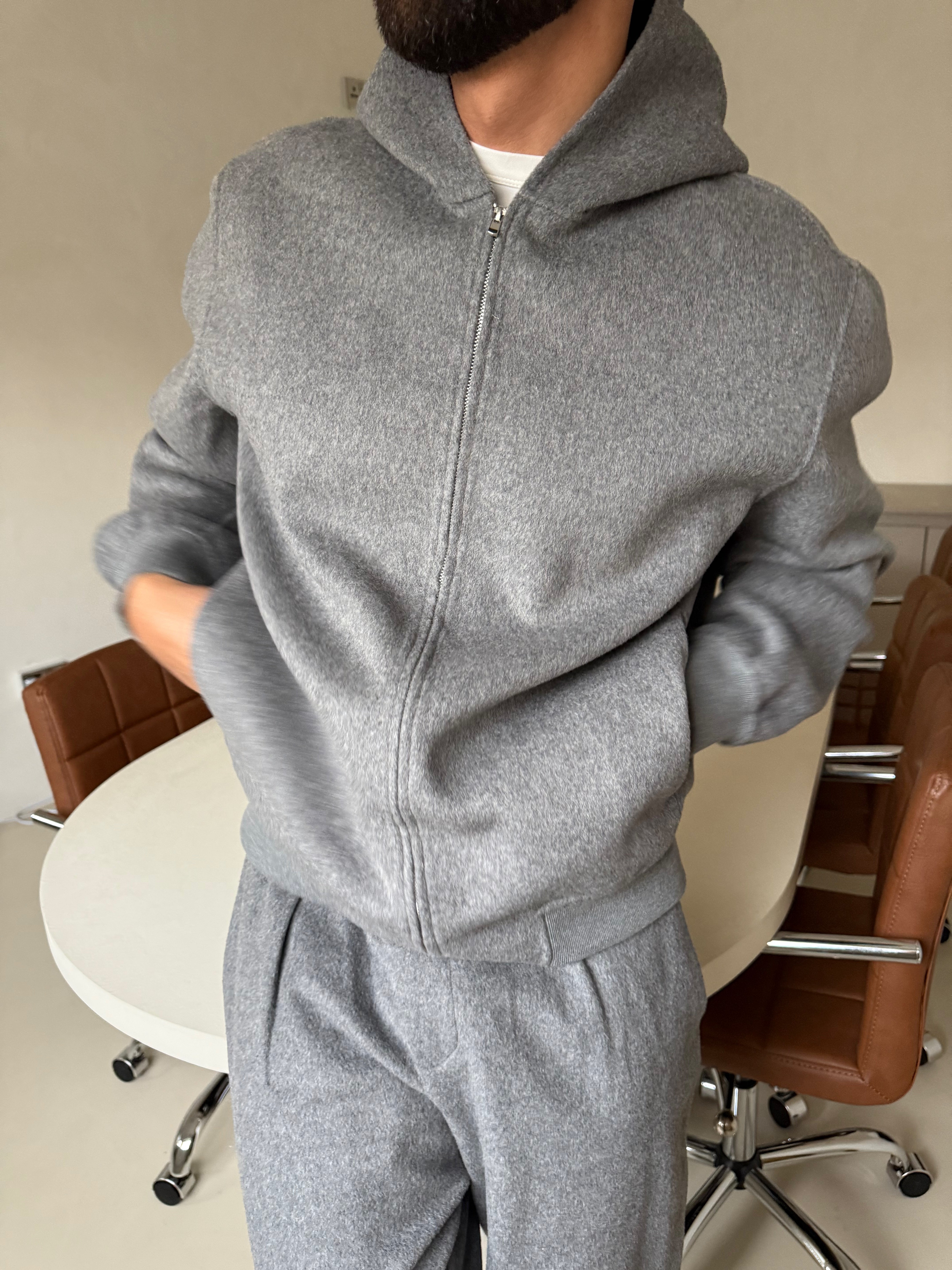 WOOL ZIP HOODIE ASH GREY