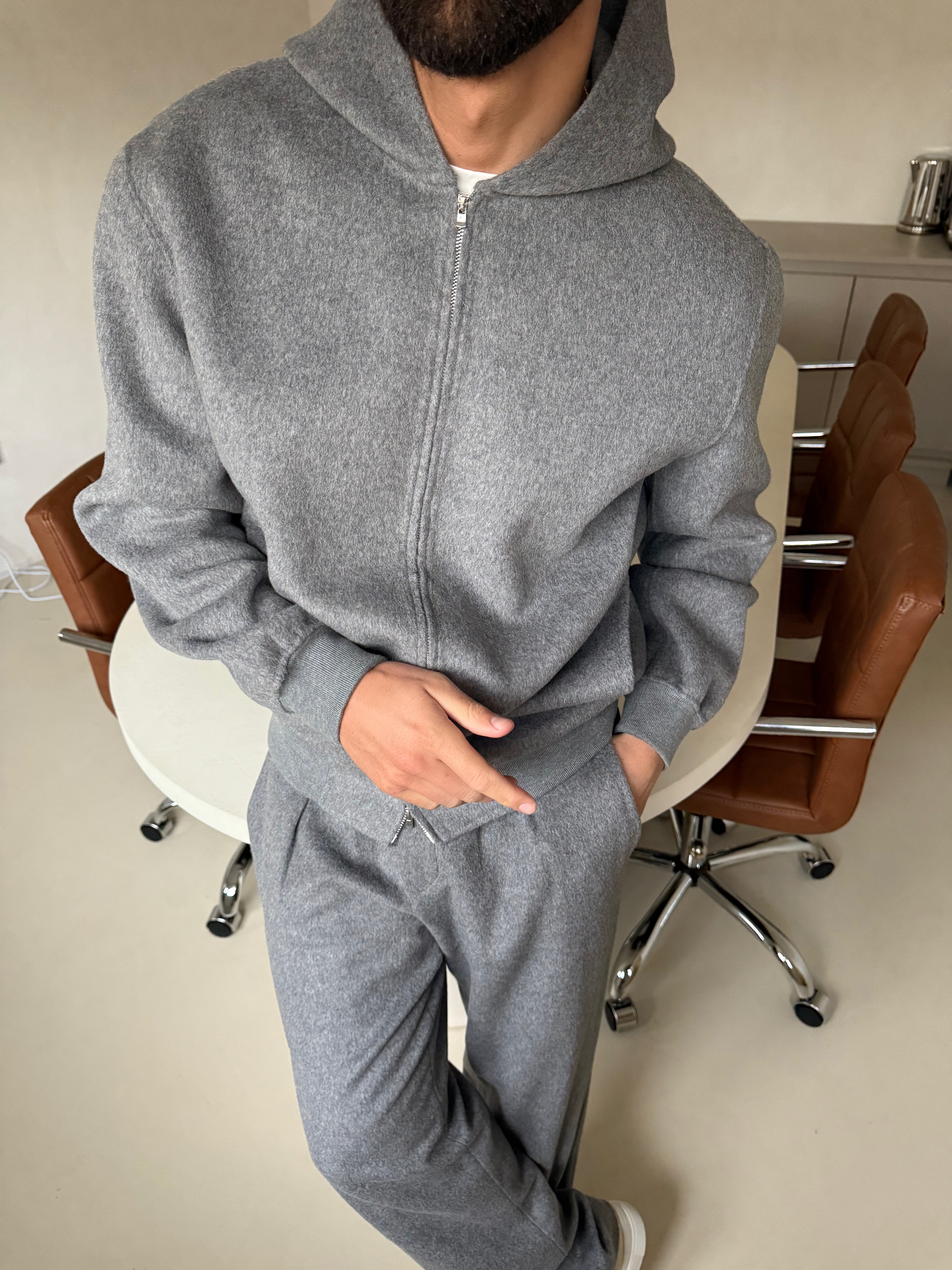 WOOL ZIP HOODIE ASH GREY