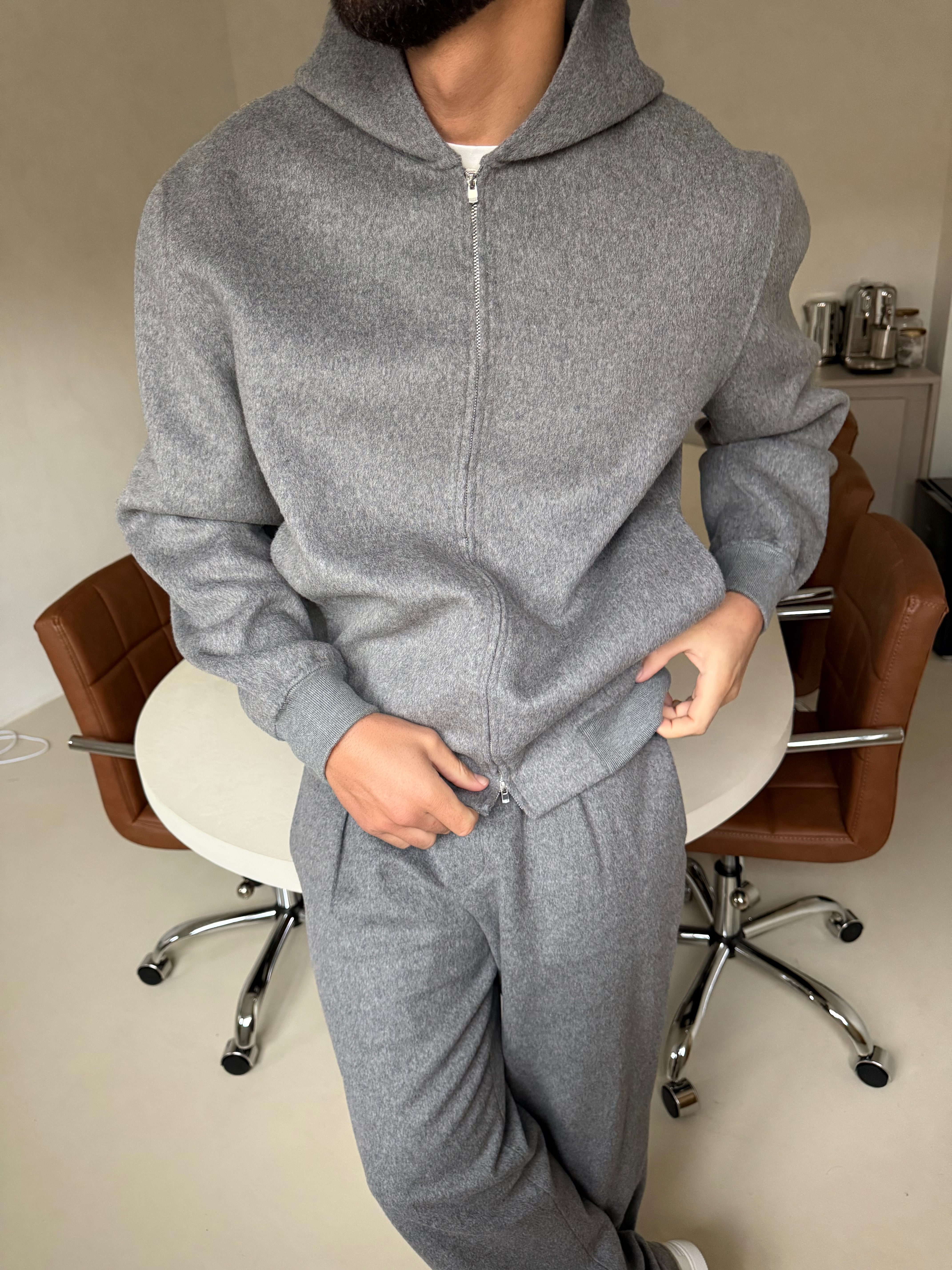 WOOL ZIP HOODIE ASH GREY