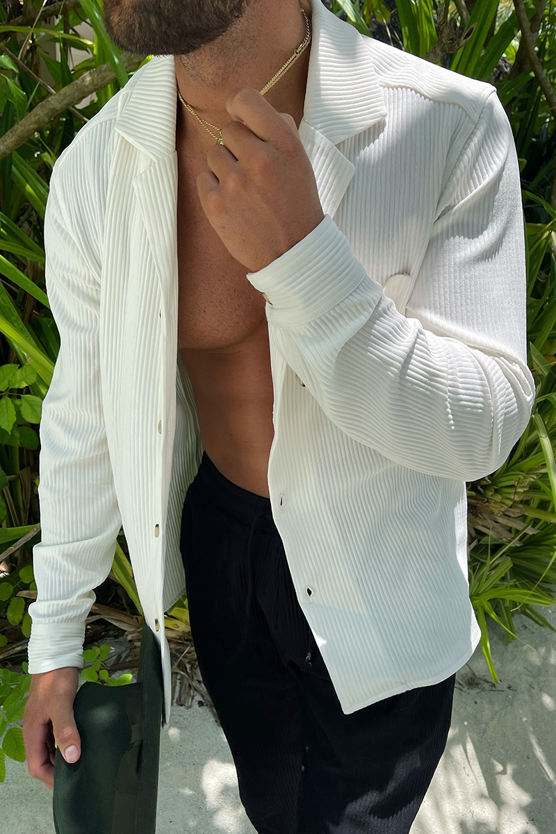 WHITE PLEAT SHIRT LS