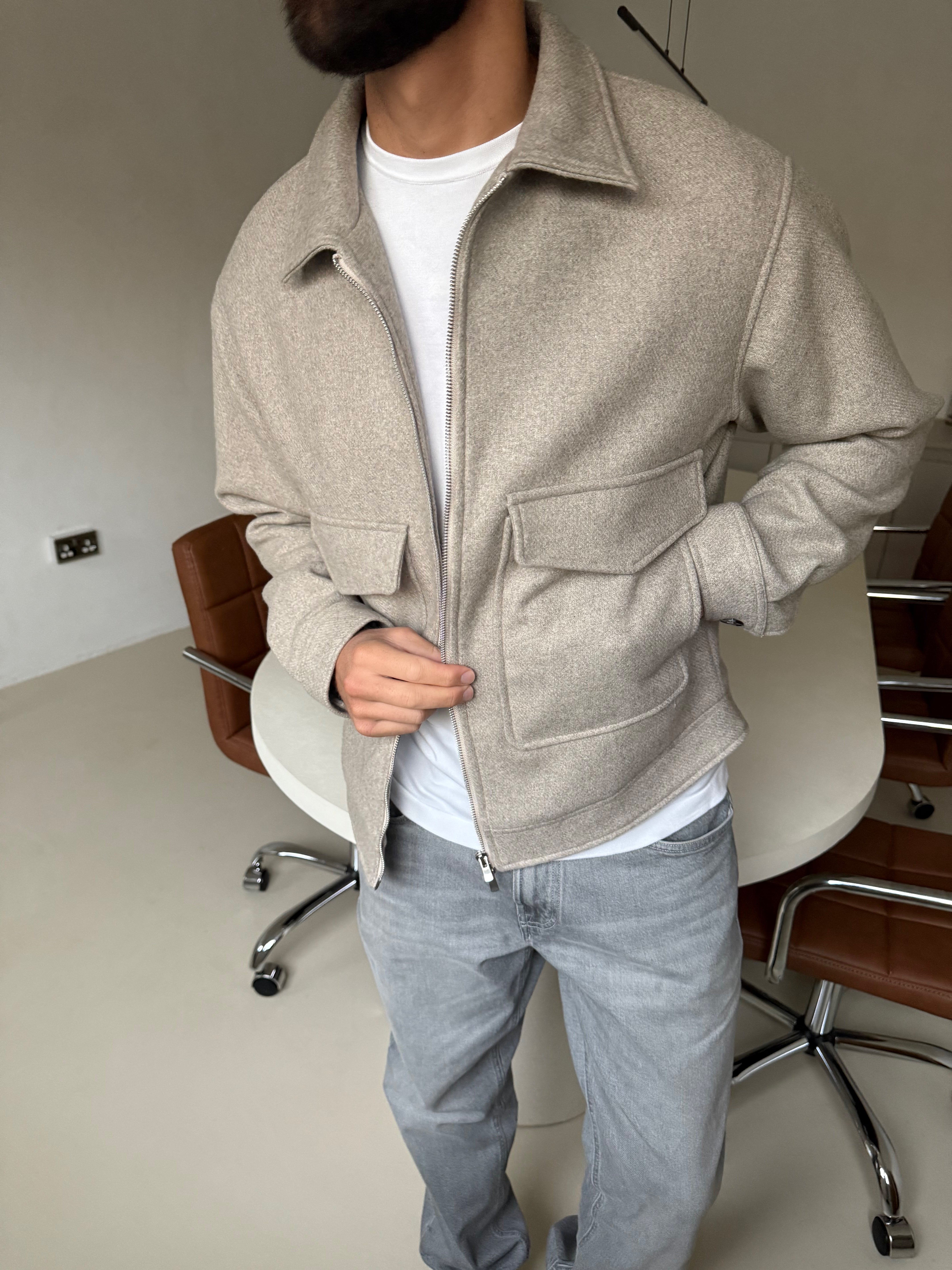 WOOL ZIP BLOUSON JACKET OAT
