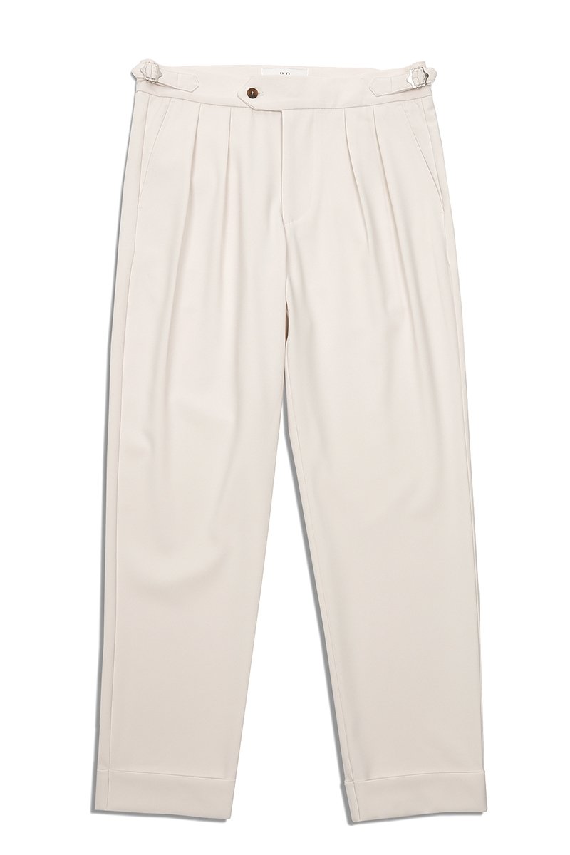 Beige Oxford Pleated Trouser