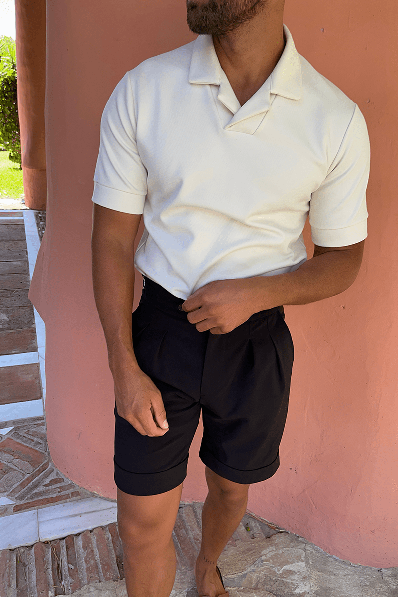 Black Oxford Pleated Shorts