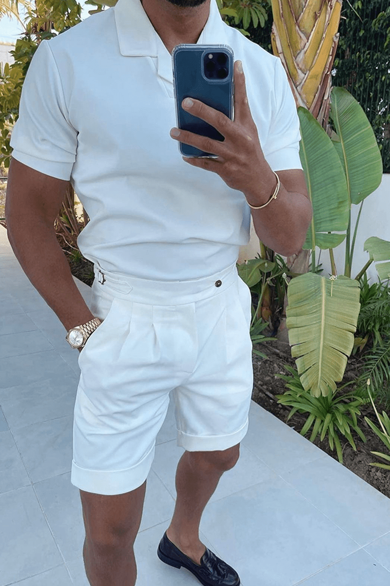 White Oxford Pleated Shorts
