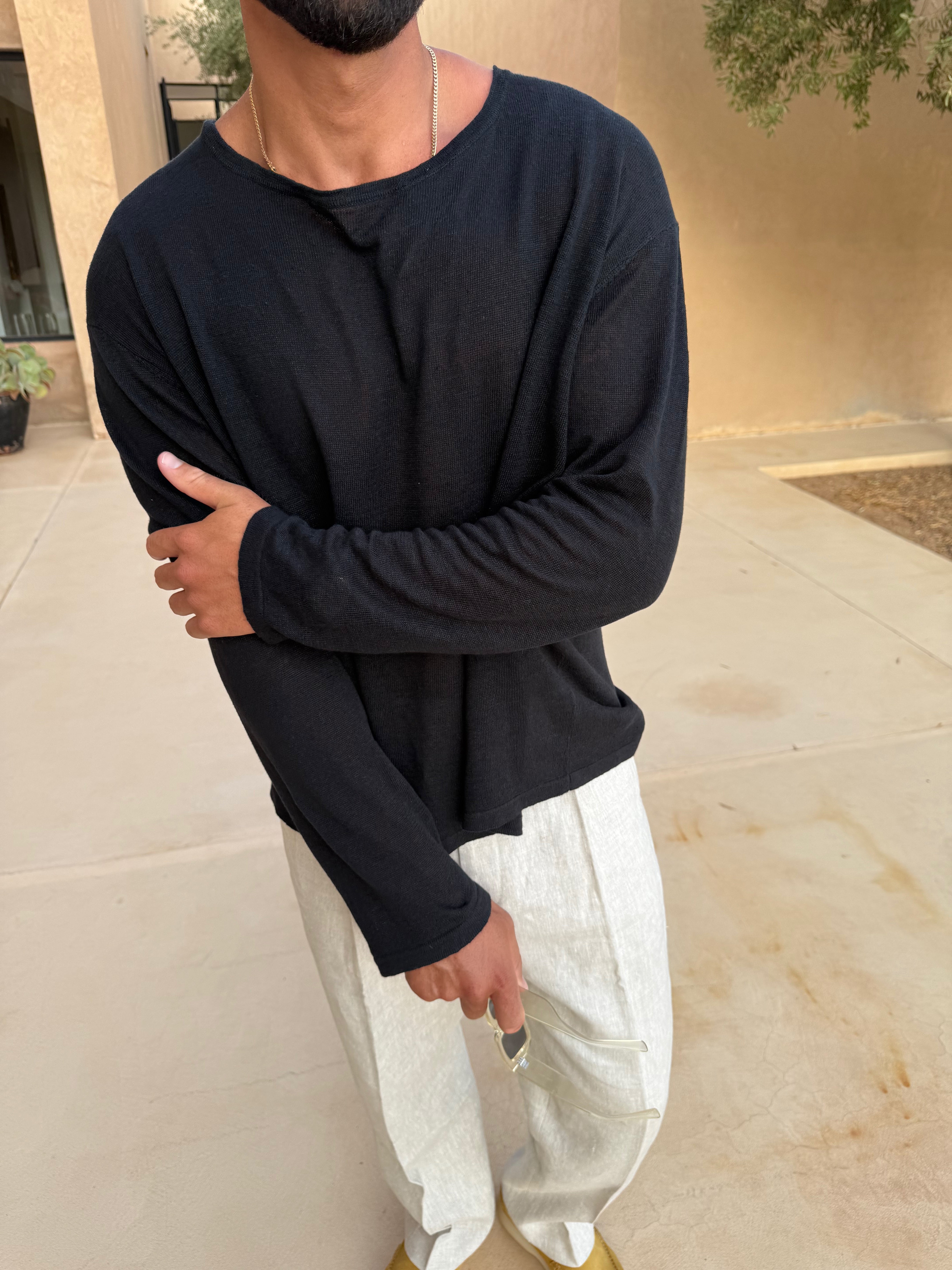 CÔTE LINEN & SILK CREWNECK LS BLACK