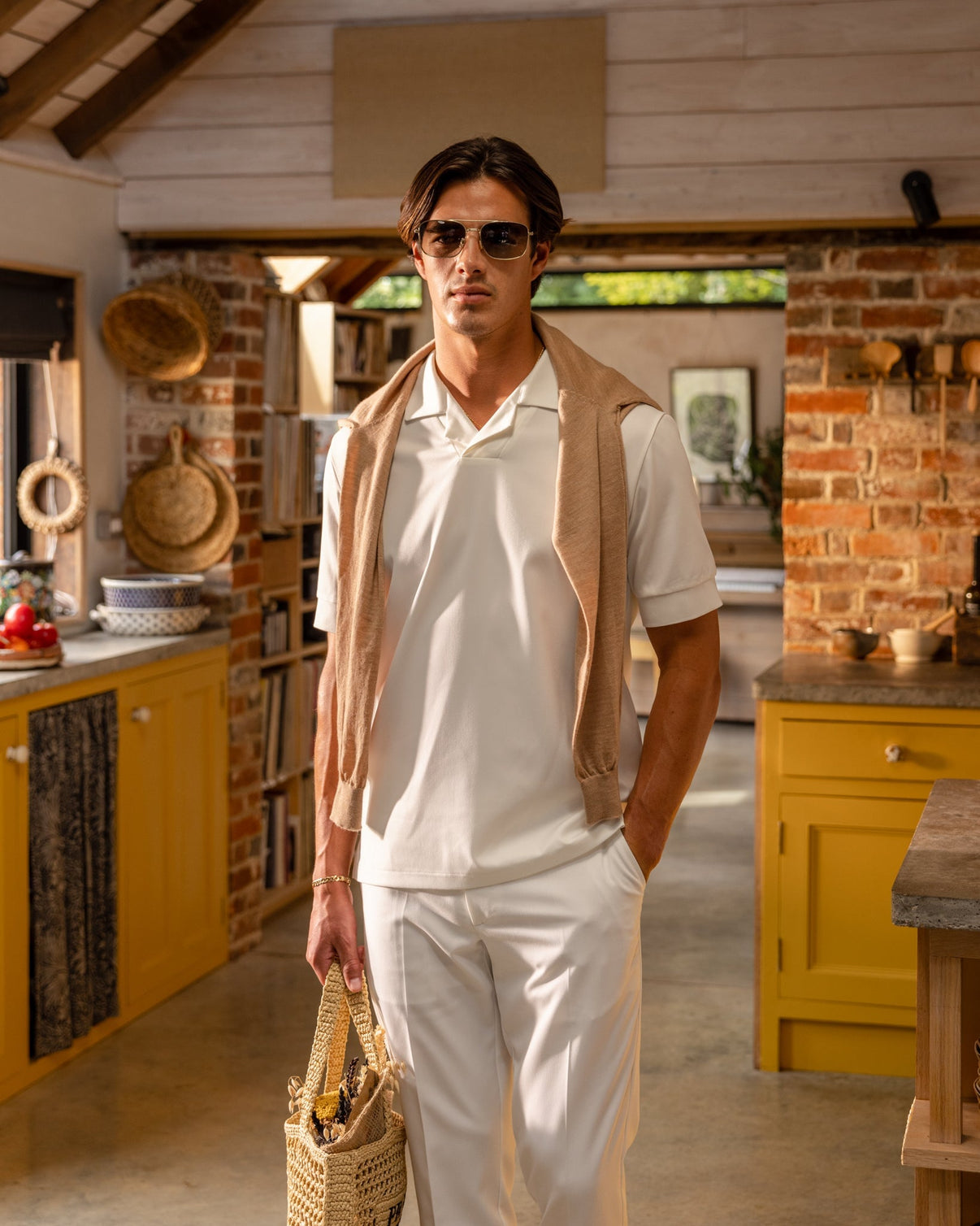 Men's Portofino Striped Jacquard Black & White Polo