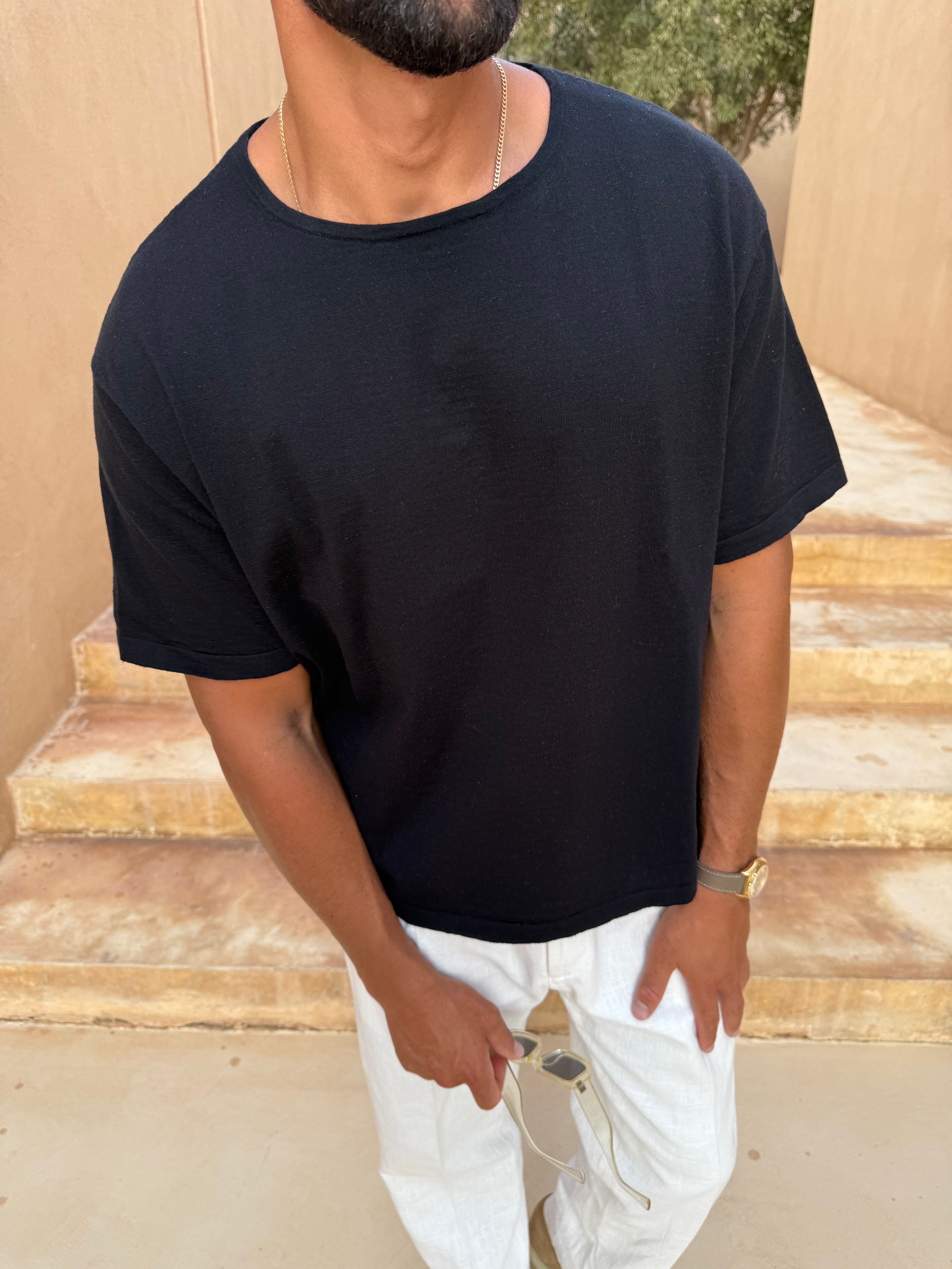 CÔTE LINEN & SILK T-SHIRT BLACK