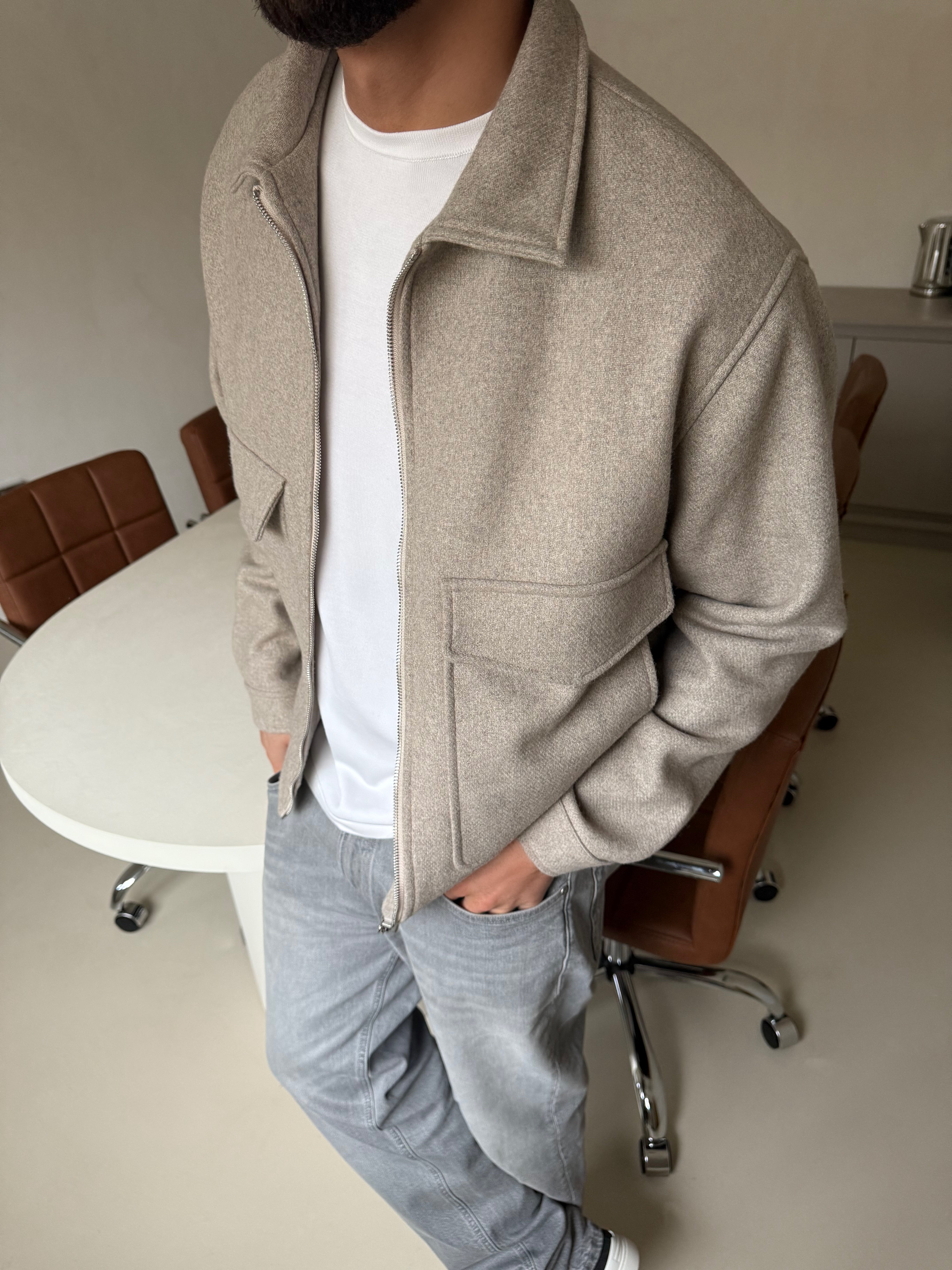 WOOL ZIP BLOUSON JACKET OAT