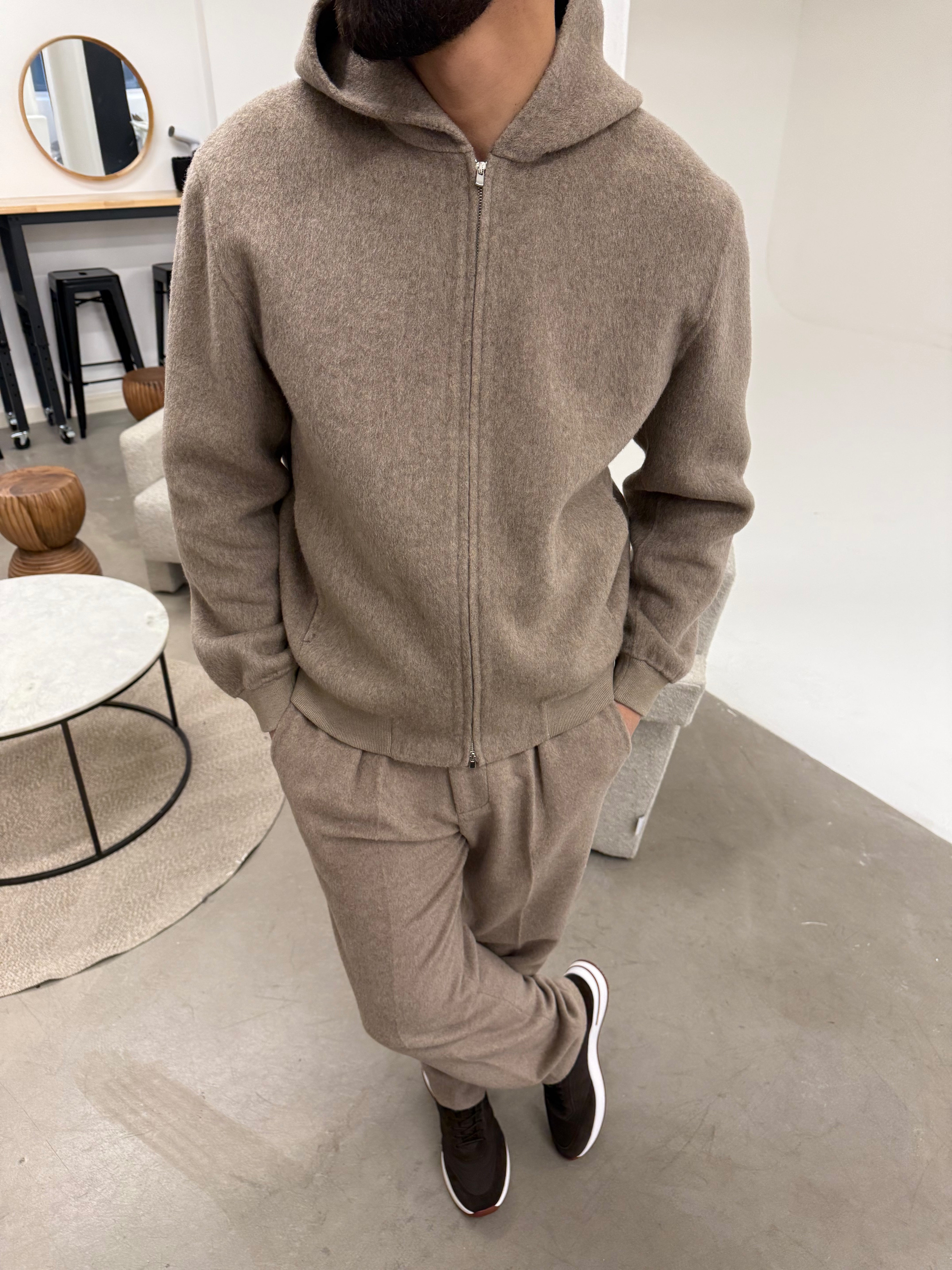 WOOL ZIP HOODIE BROWN